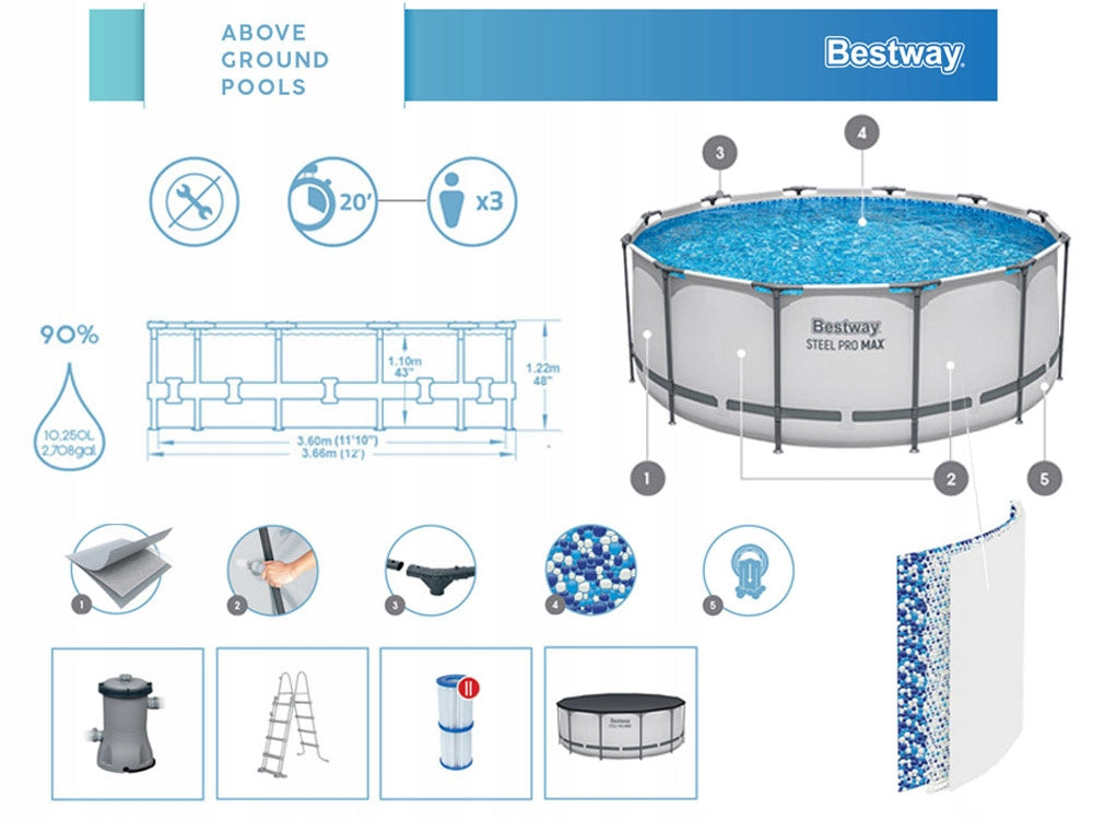 Bestway RACK pool 366x122cm 11in1+ pump ladder cover 56420 Manufacturer code 56420