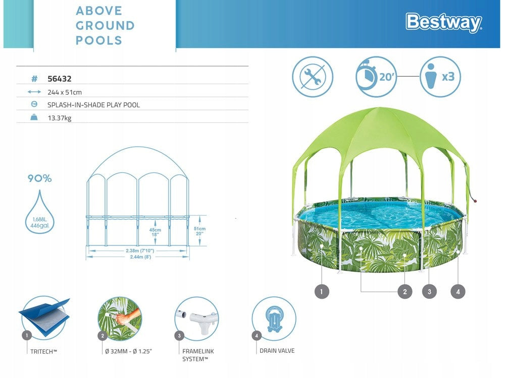 Bestway frame swimming pool 244x51 cm with visor 56432 Height 51 cm