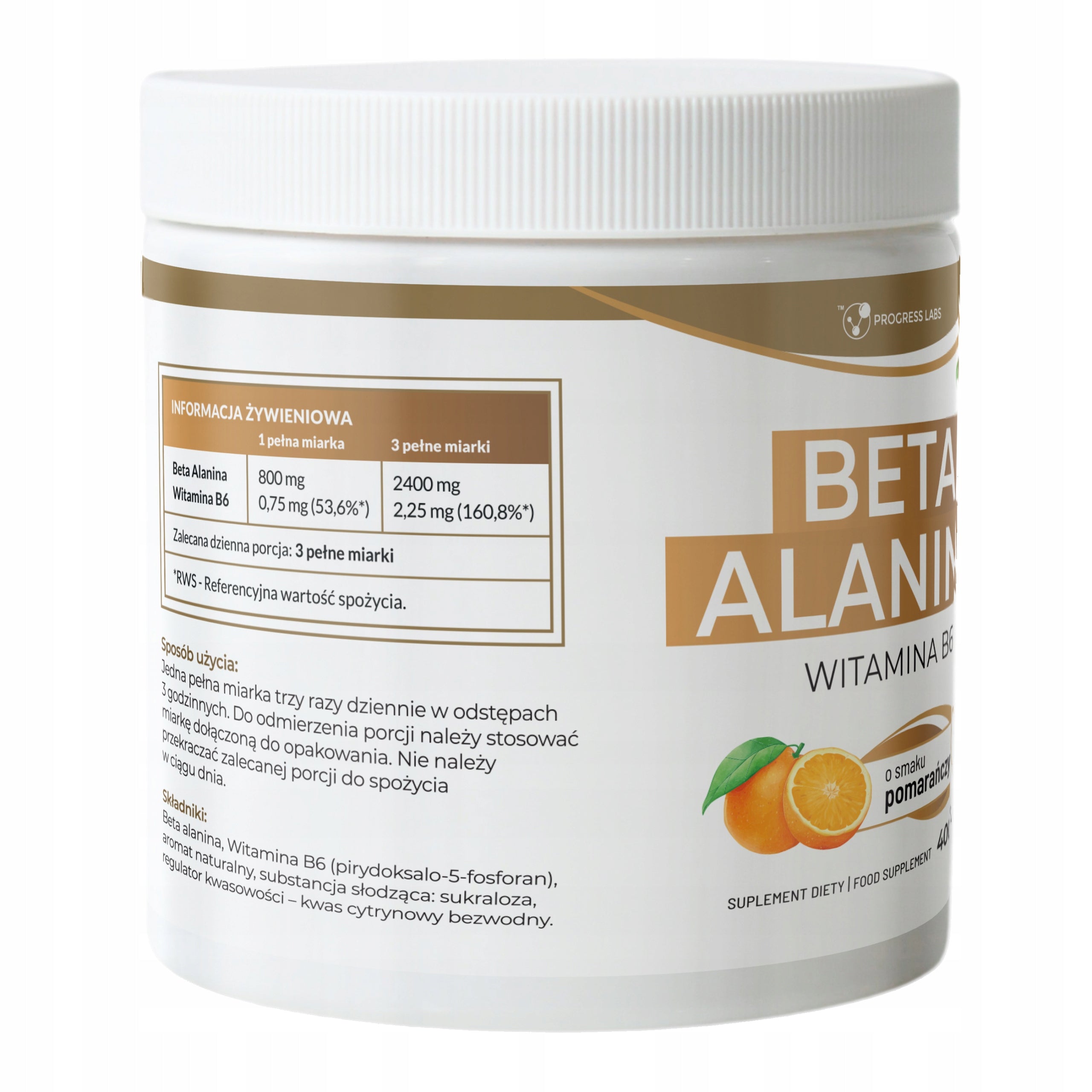 Beta Alanine Orange Flavour Powder Pre-Workout Wit B6 Energy 800 g Packaging status original
