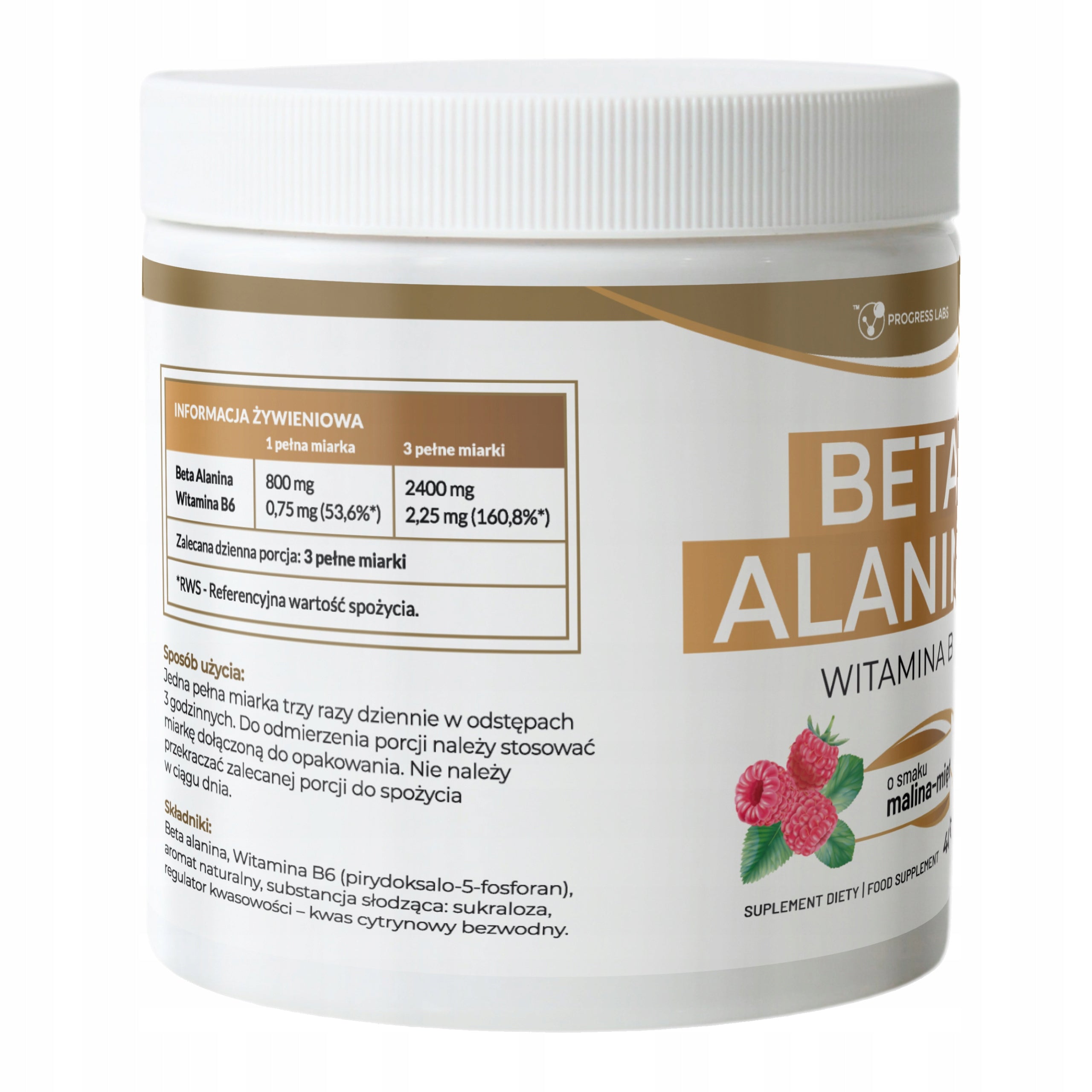 Beta Alanine Powder Raspberry-Mint Vitamin B6 Beta Alanine Strength 400 g Packaging status original