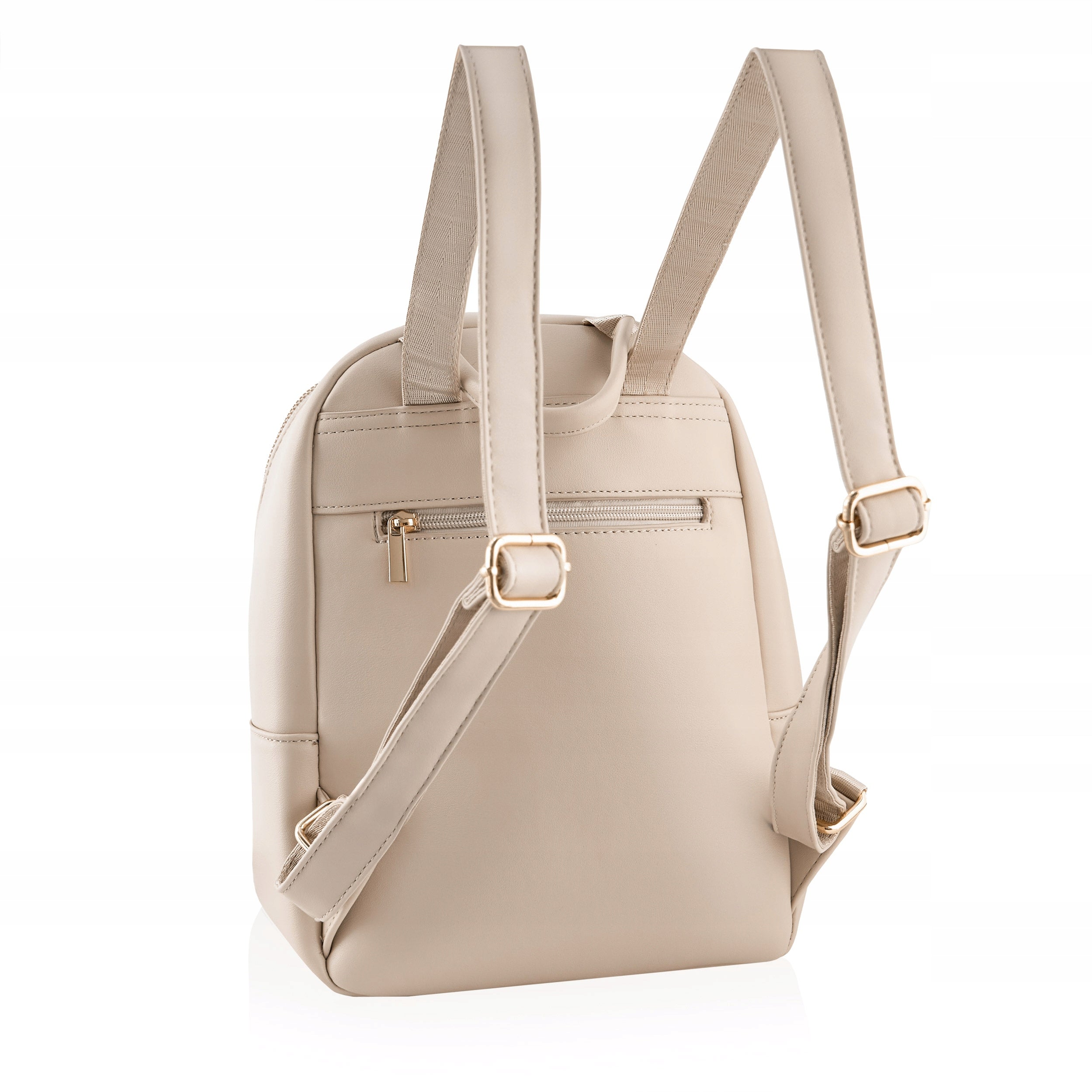 Betlewski beige Women's backpack with ear braces with zipper gold accessories Brand Betlewski