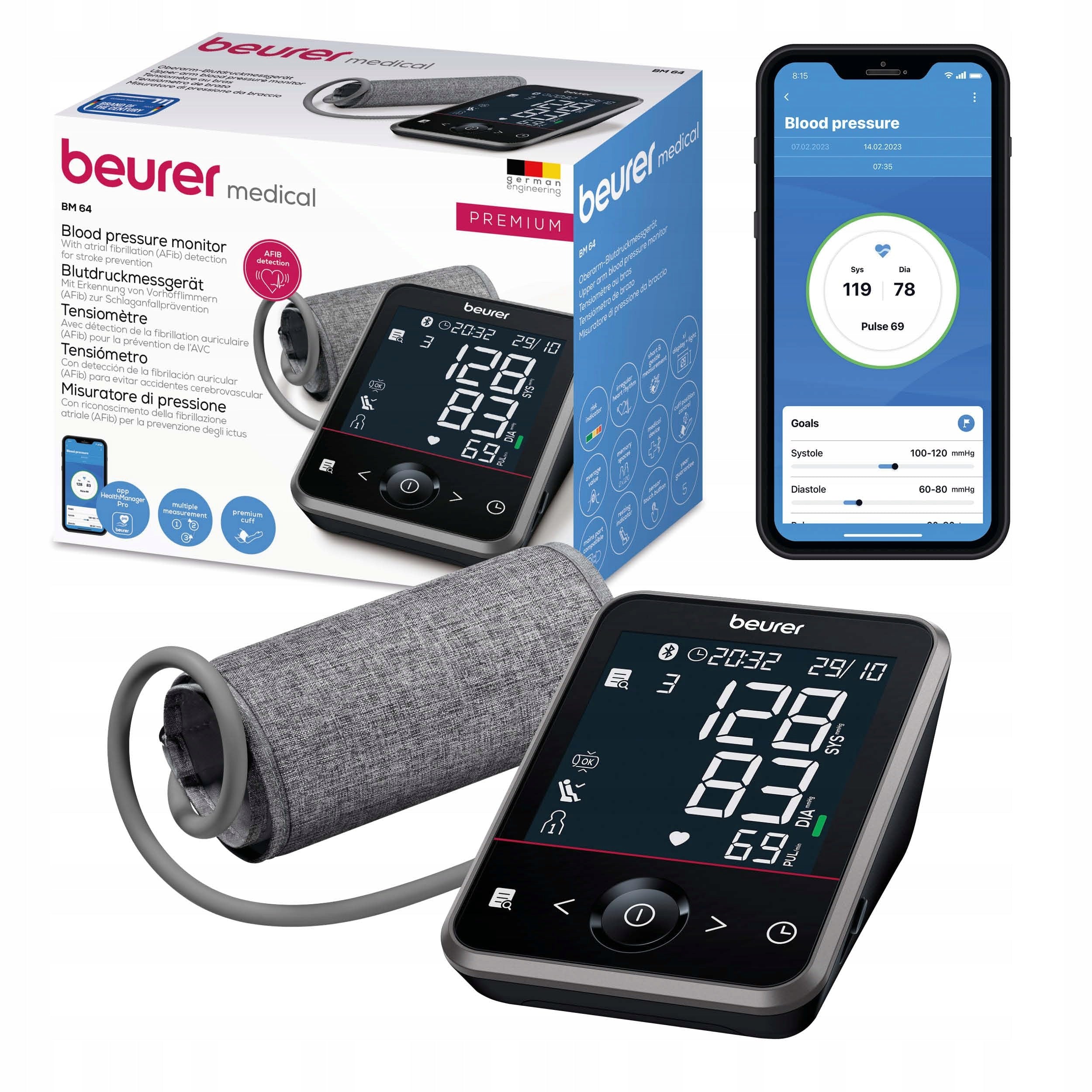 Beurer BM 64 shoulder blood pressure monitor with atrial fibrillation detection