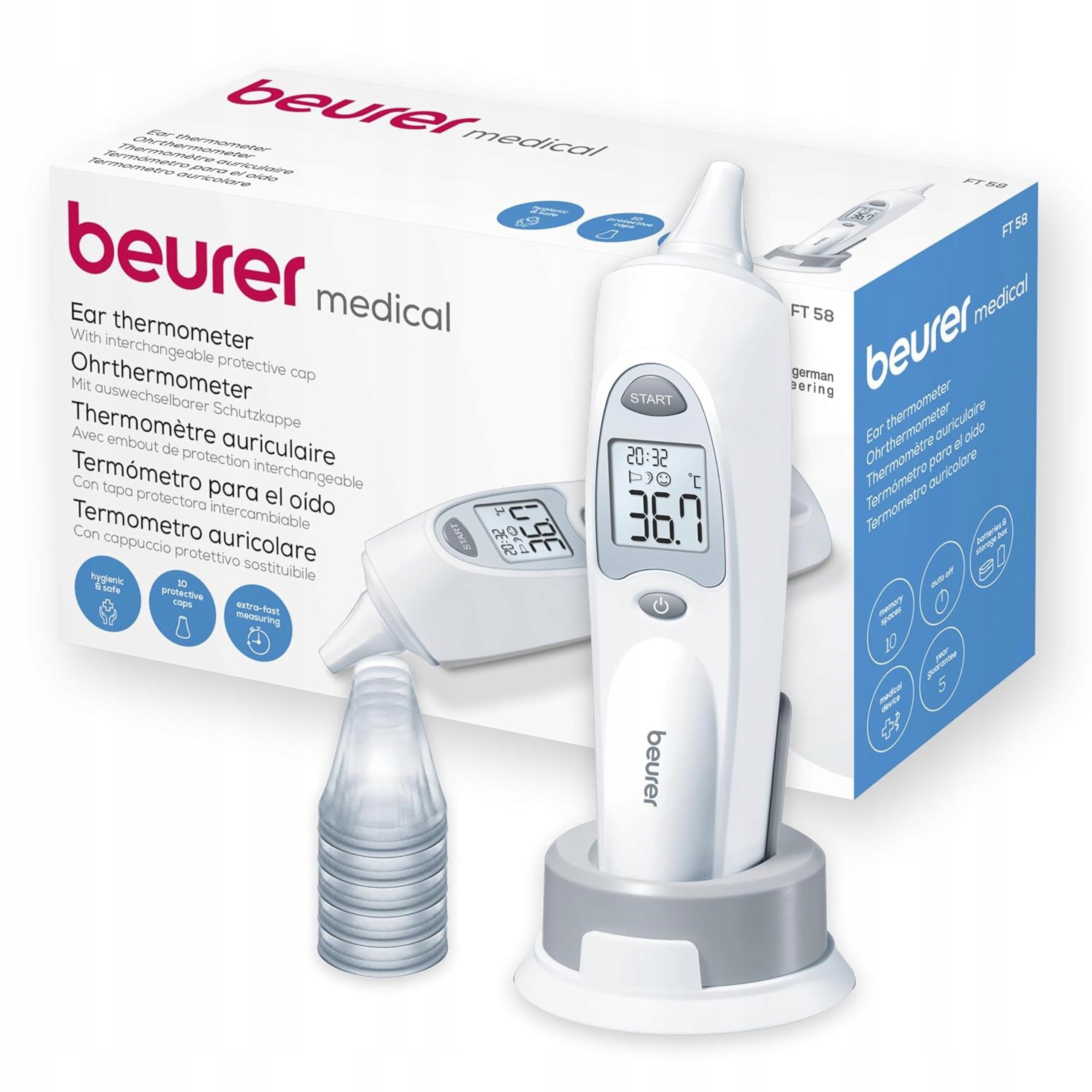 Beurer FT58 Infrared In-Ear Thermometer LCD Memory 10 Measurements