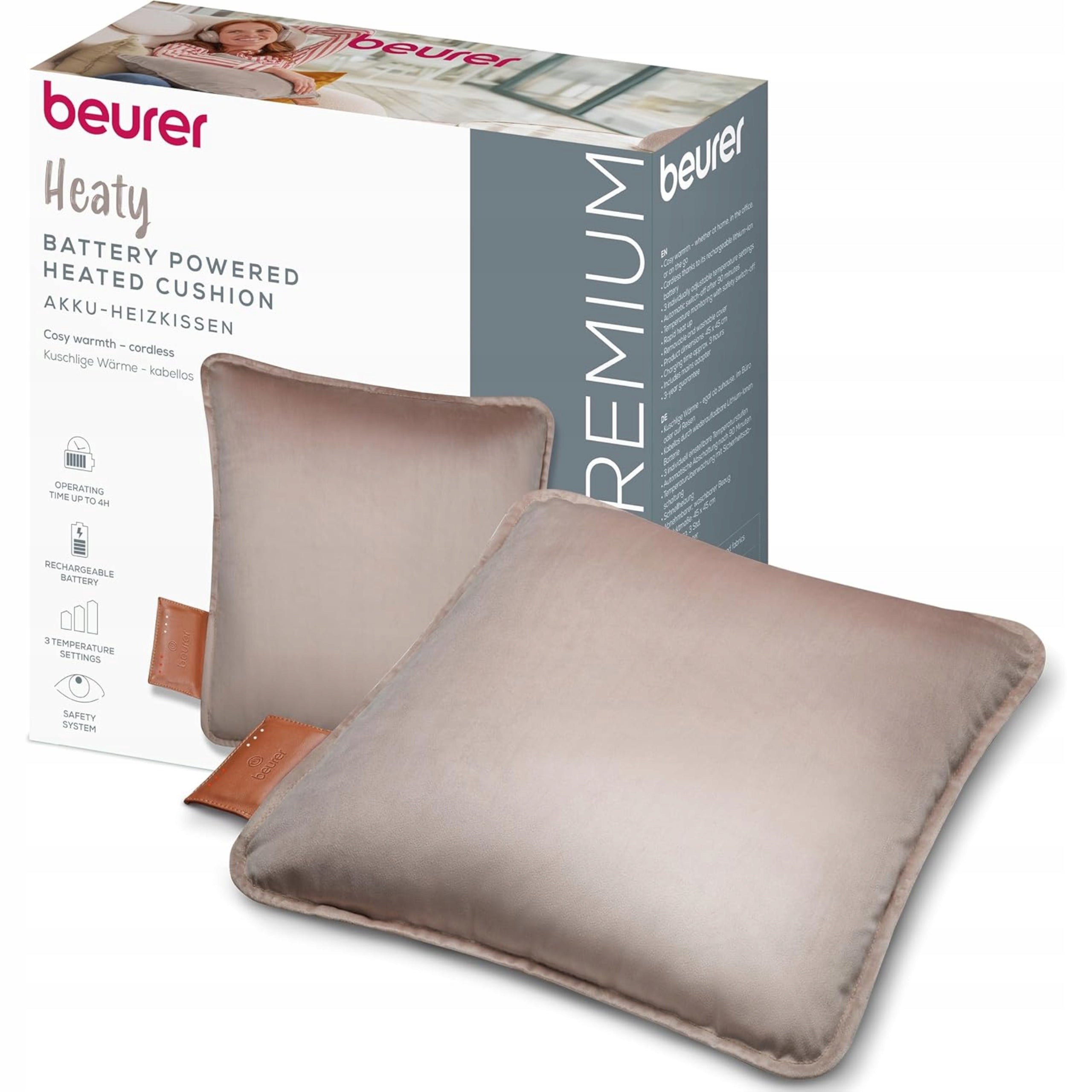 Beurer Heaty wireless electric pillow 3 heat levels taupe
