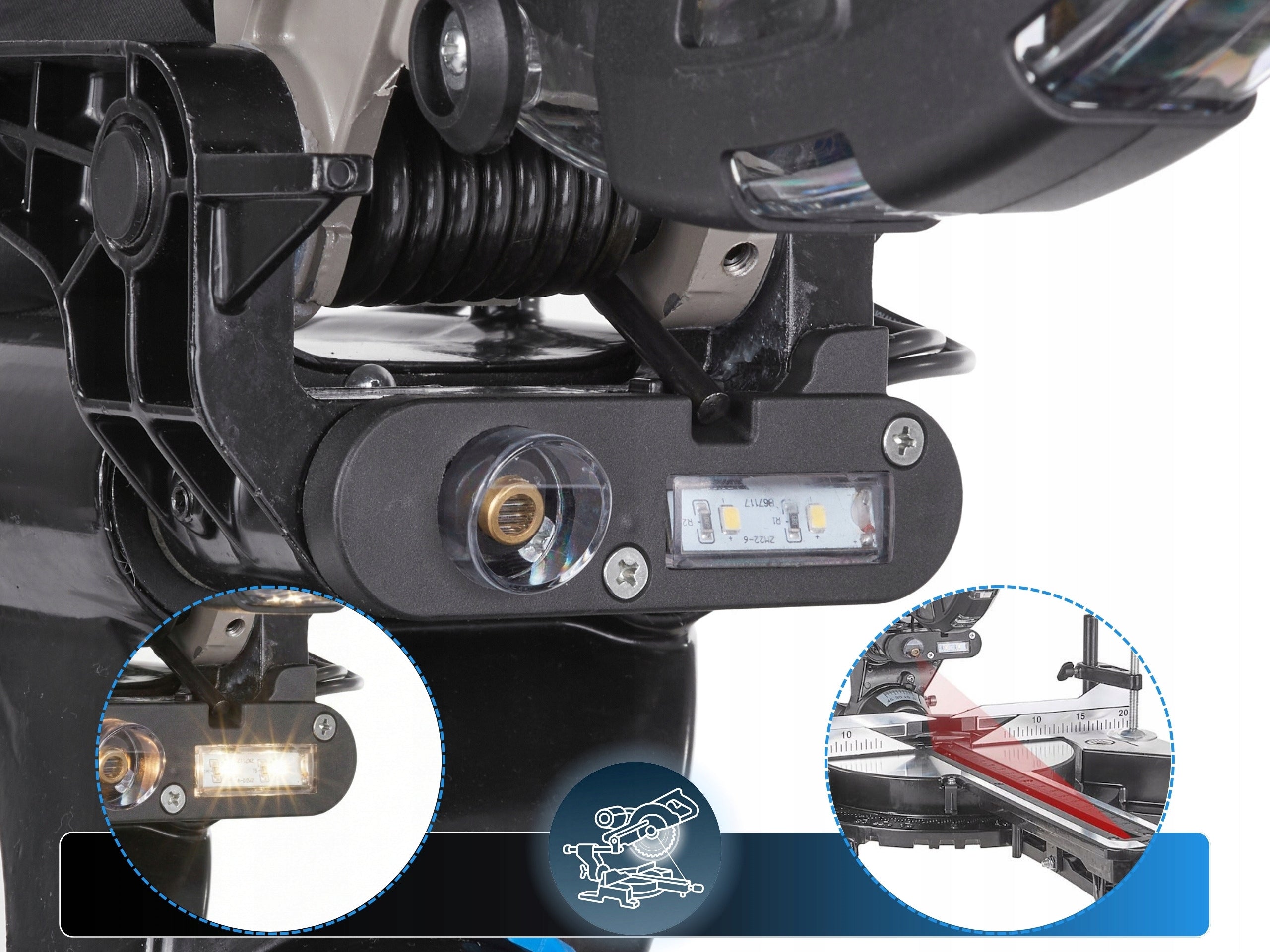 Bevel Saw with Bevel Feed For Wood 2000W 255mm Laser Extraction 3 Discs Rotational speed 4700 rpm