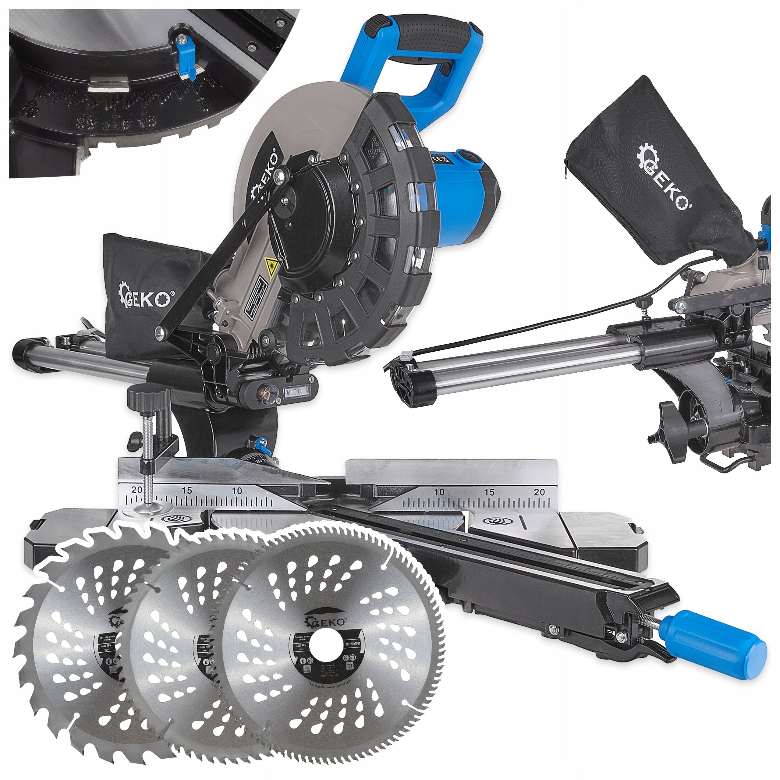 Bevel Saw with Bevel Feed For Wood 2000W 255mm Laser Extraction 3 Discs