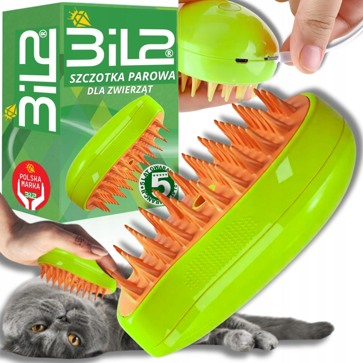 BiL2 Steam Brush for Pet Dogs Cats Electric Hair