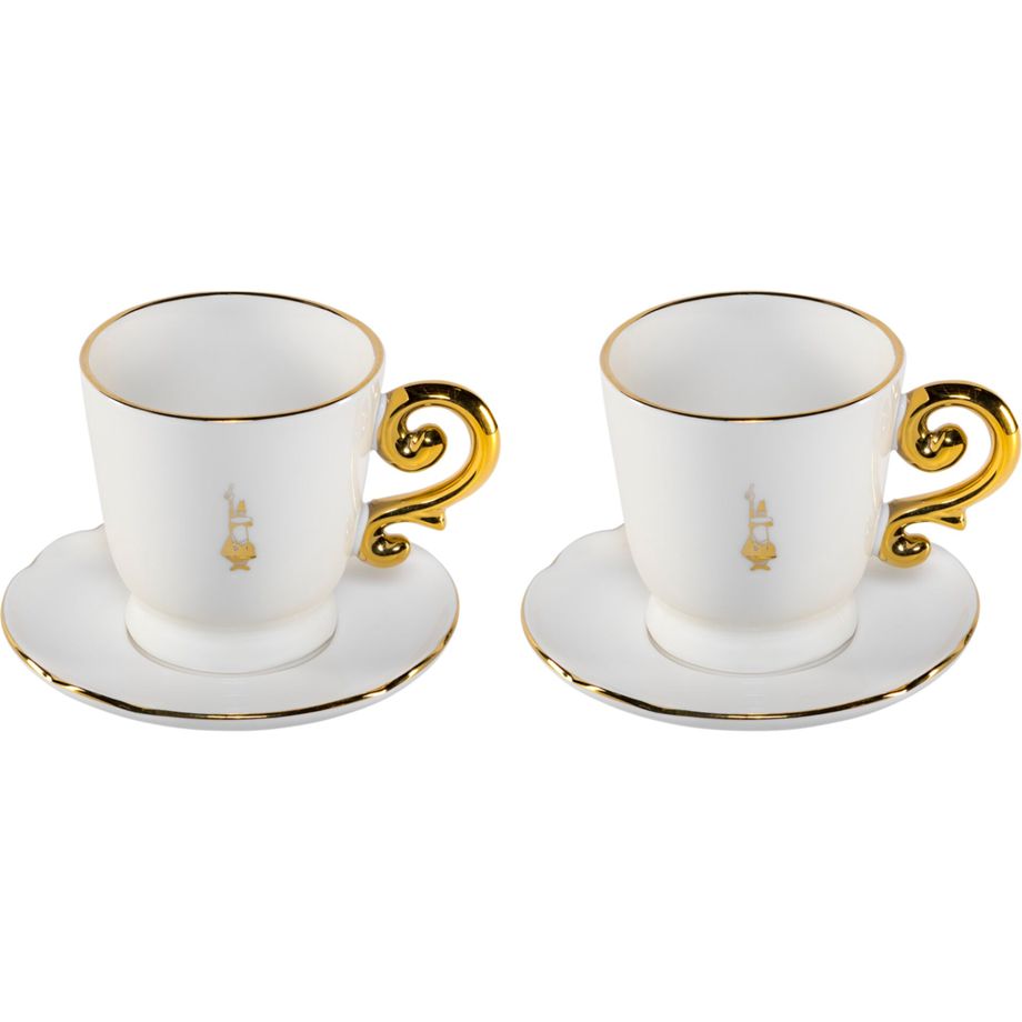 Bialetti Set of 2 Cappuccino Cups & Saucers - Pure Gold