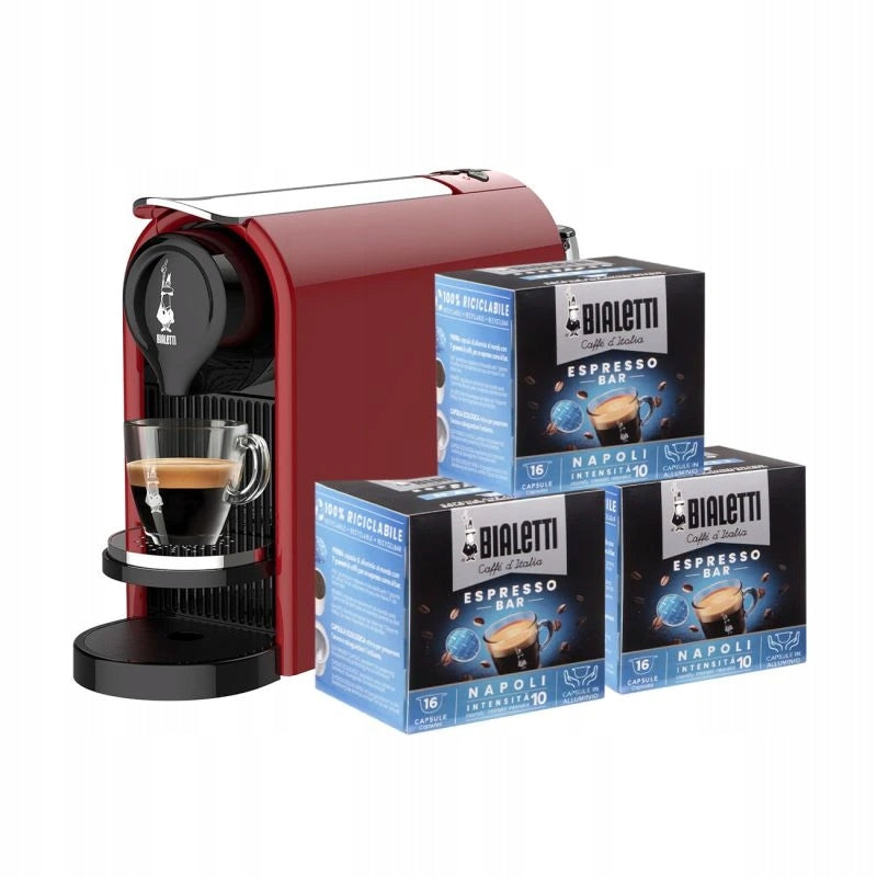Bialetti capsule machine Gioia Plus Red + 48pcs capsules NAPOLI