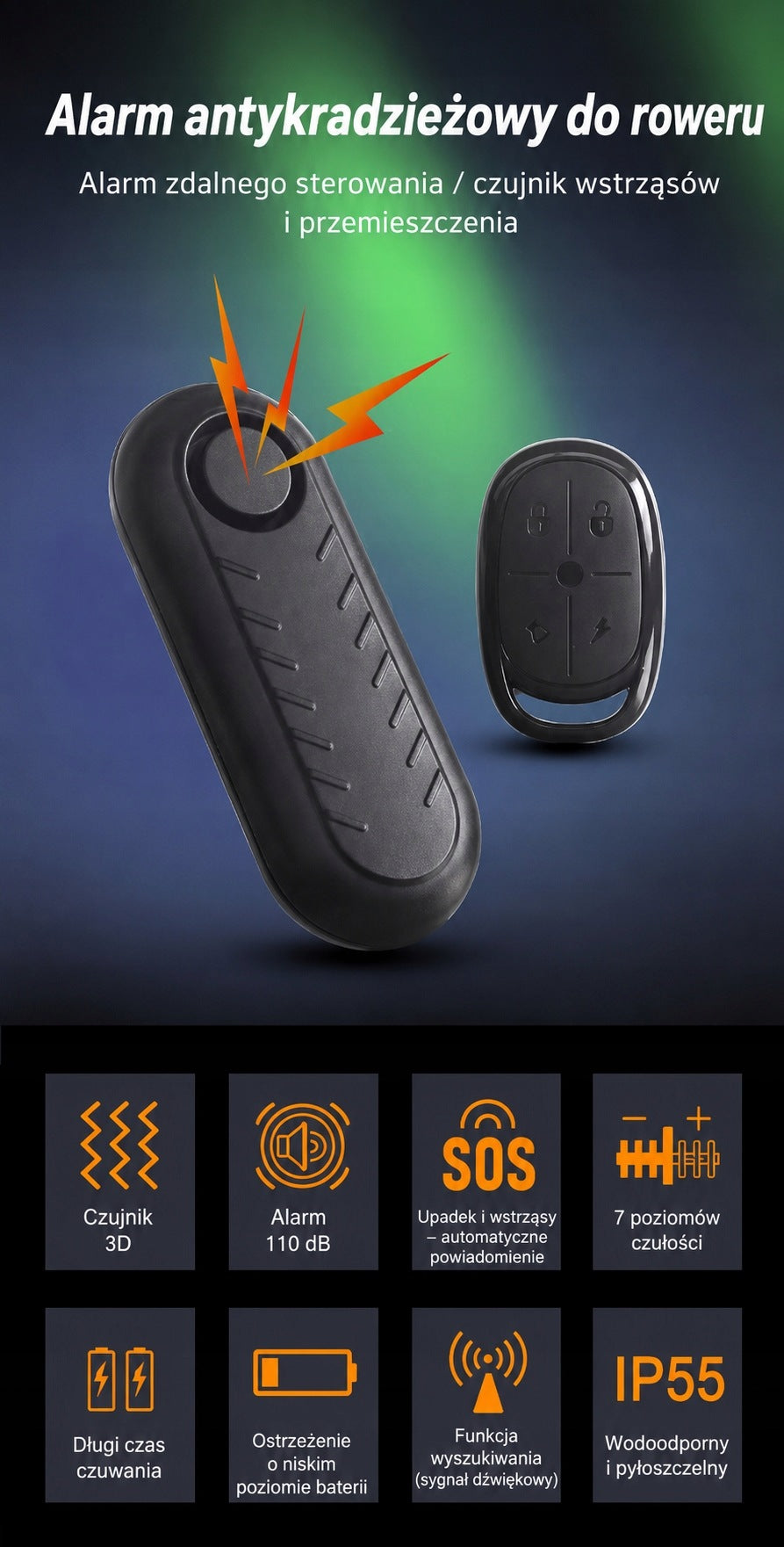 Bicycle Alarm Anti-Theft Sensor Remote Control 110dB Bike Anti-Theft Alarm Manufacturer code BEZPRZEWODOWY ALARM ROWEROWY NA PILOTA 110DB