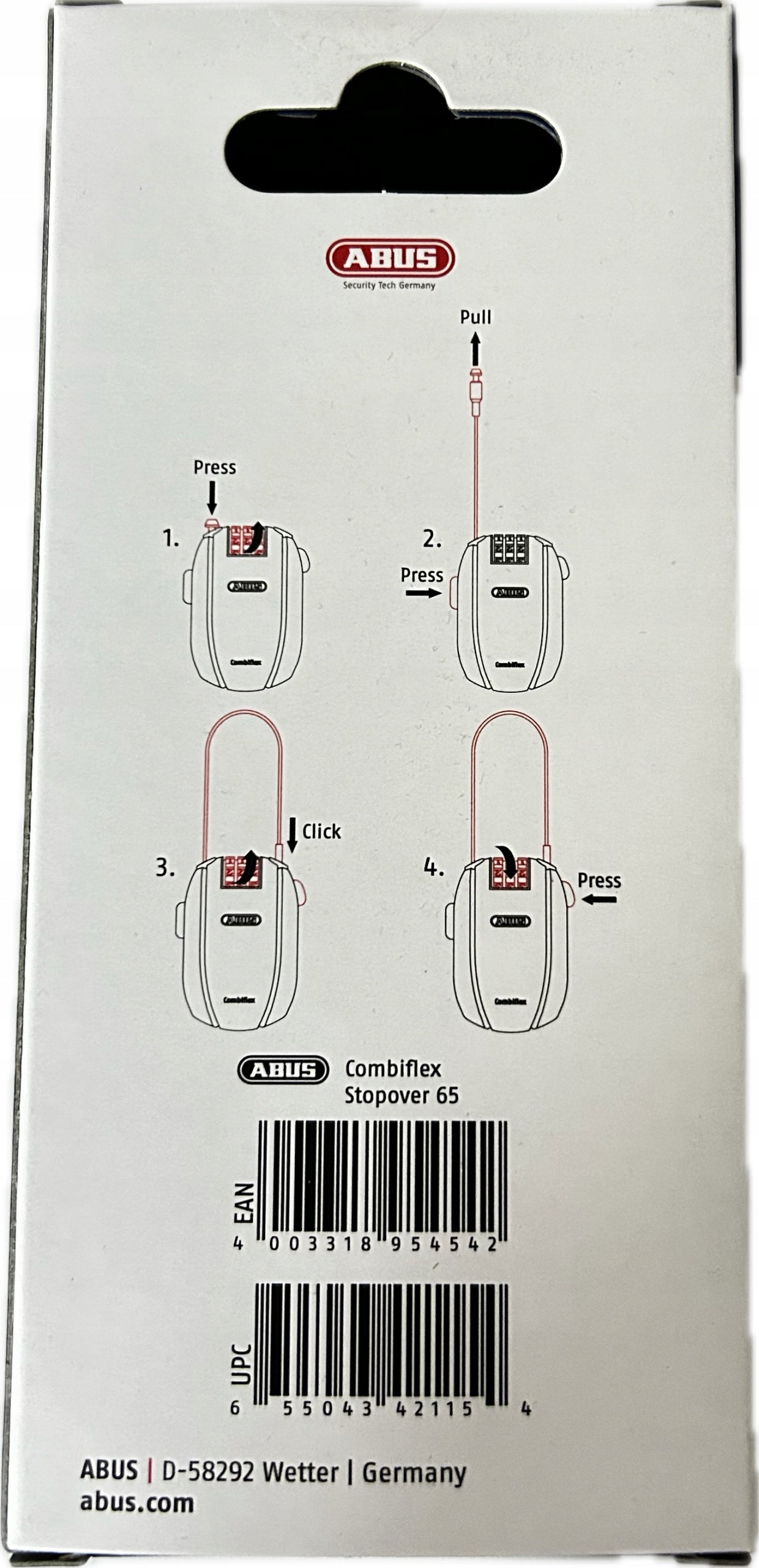 Bicycle Clasp Cable Lock Abus Combiflex StopOver 65cm Cipher Manufacturer code 0091373