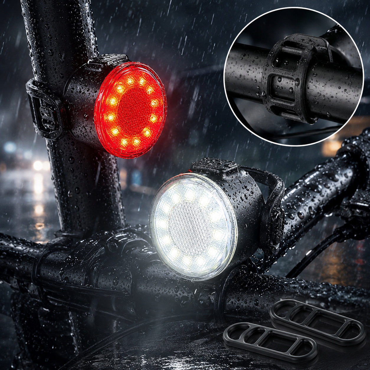 Bicycle Lamp Set Front and Rear LED USB Rechargeable Waterproof EB893 Manufacturer code EB893