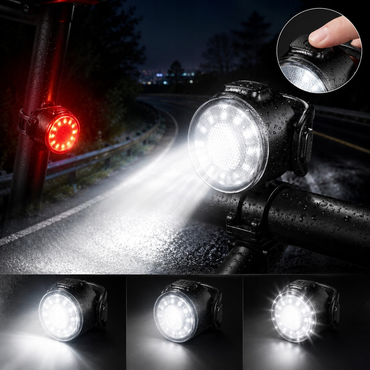 Bicycle Lamp Set Front and Rear LED USB Rechargeable Waterproof EB893 Packaging status original