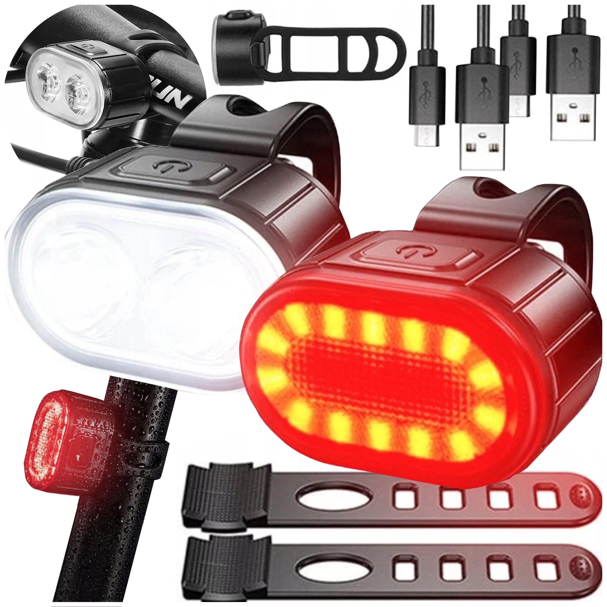 Bicycle Light Front REAR LED Bike Handlebar STRONG USB bright
