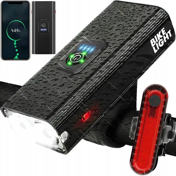 Bicycle Light Front Rear LED USB Waterproof Rechargeable 2x Strong Manufacturer code Lampka Przód Tył  Podłużna Estipro