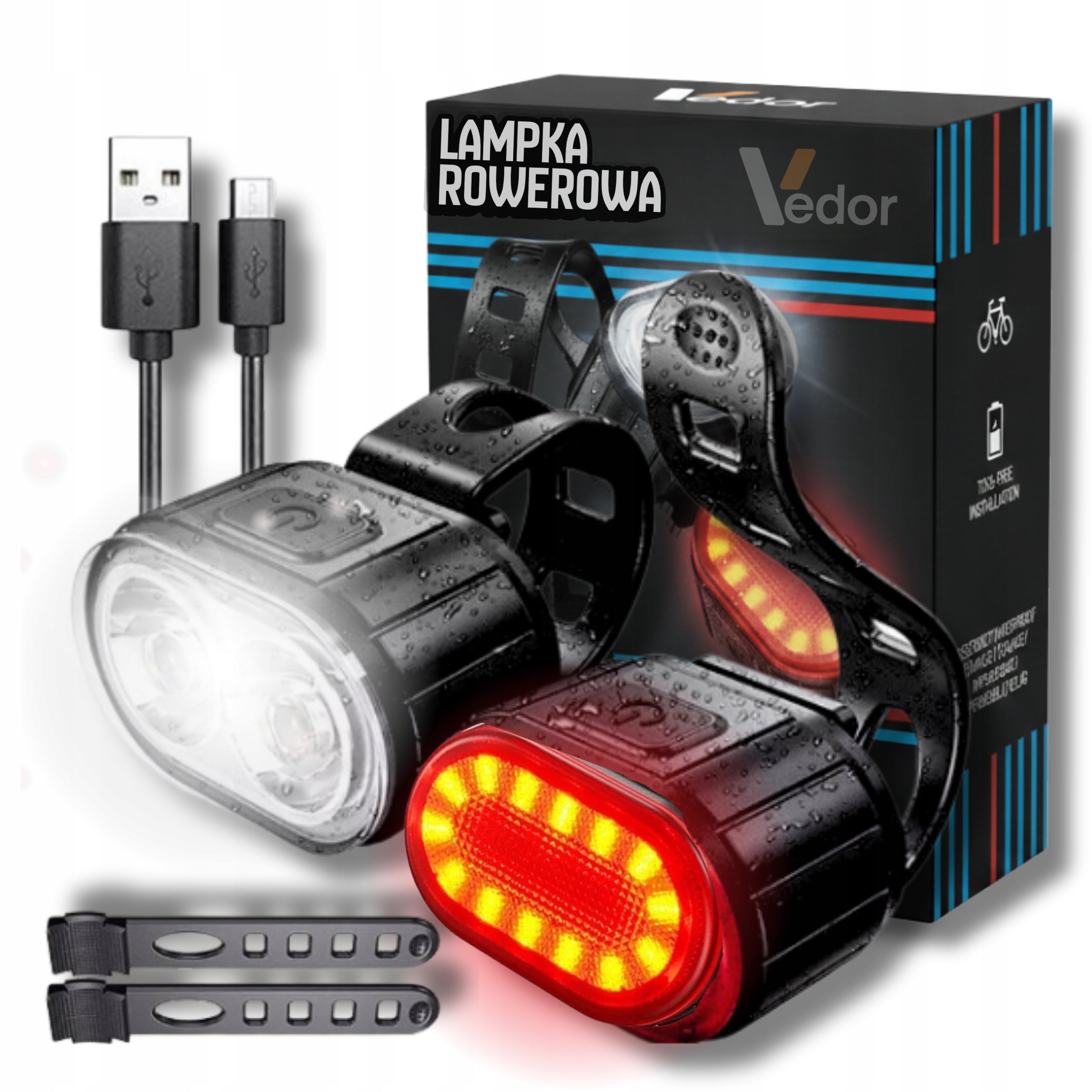 Bicycle Light Front and Rear USB Rechargeable LED Lighting Kit