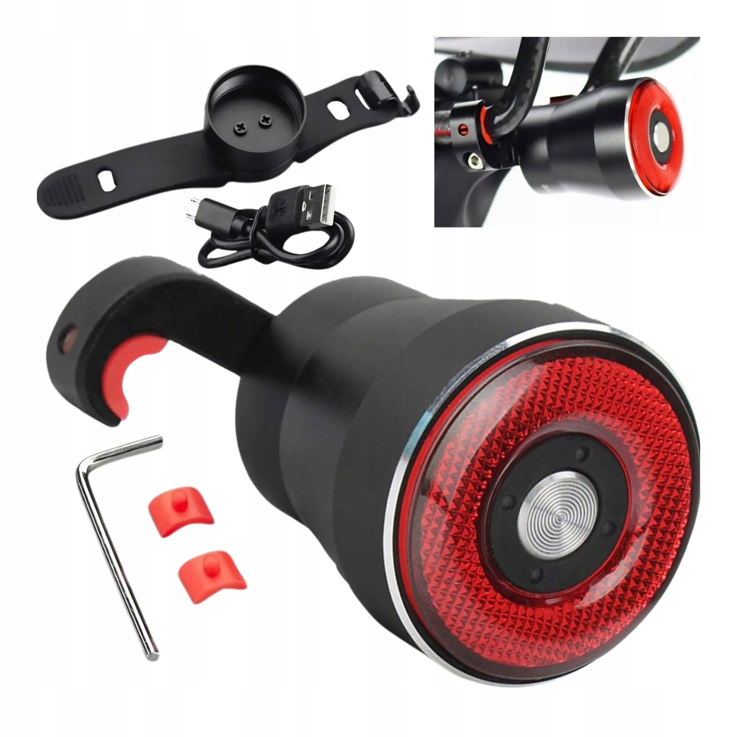 Bicycle Light Rear Red USB Smart STOP Smart For Rechargeable Battery