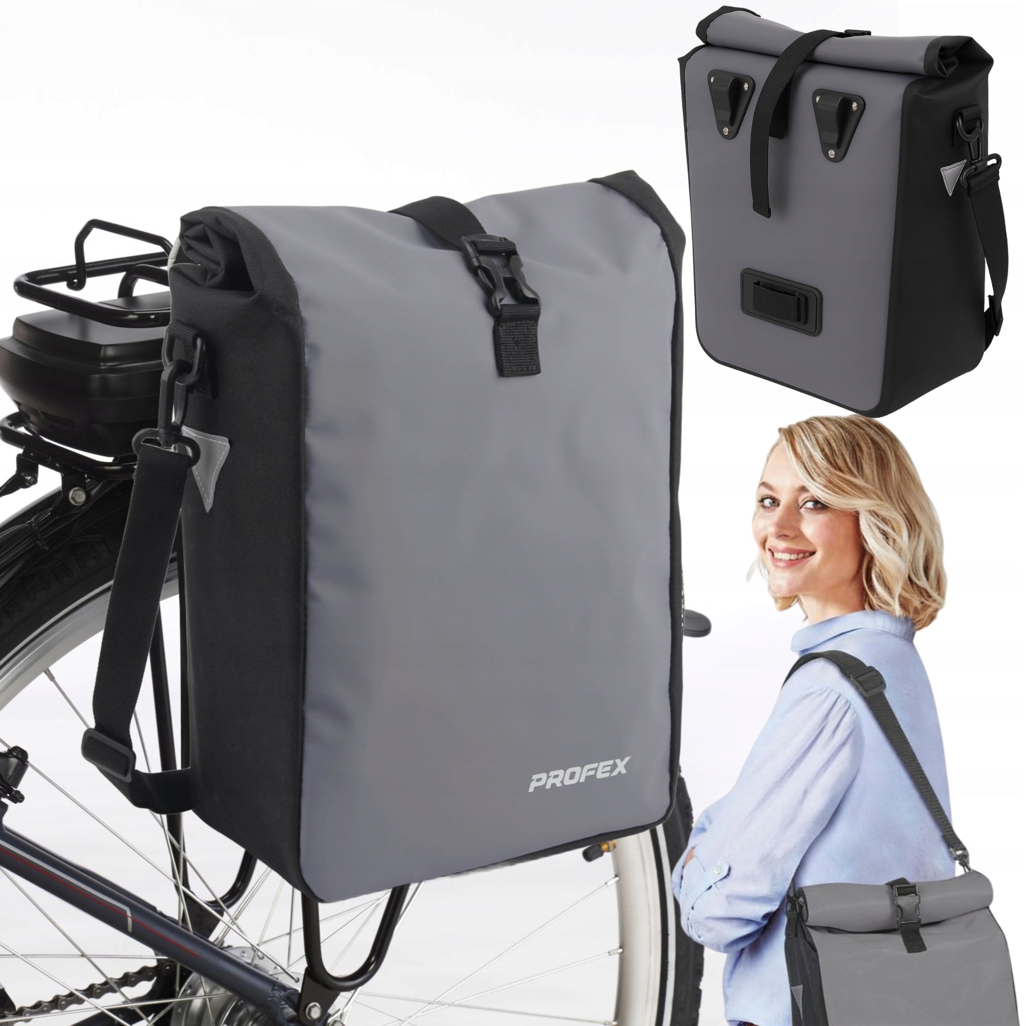 Bicycle Luggage Bag WATERPROOF 15L Bicycle Bag SIDE Grey