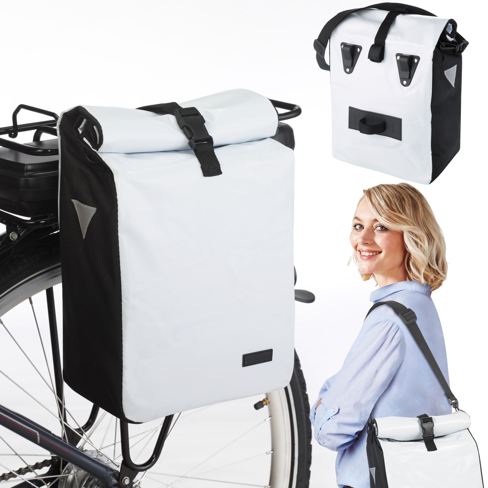 Bicycle Luggage Bag WATERPROOF 15L Bicycle Bag SIDE White