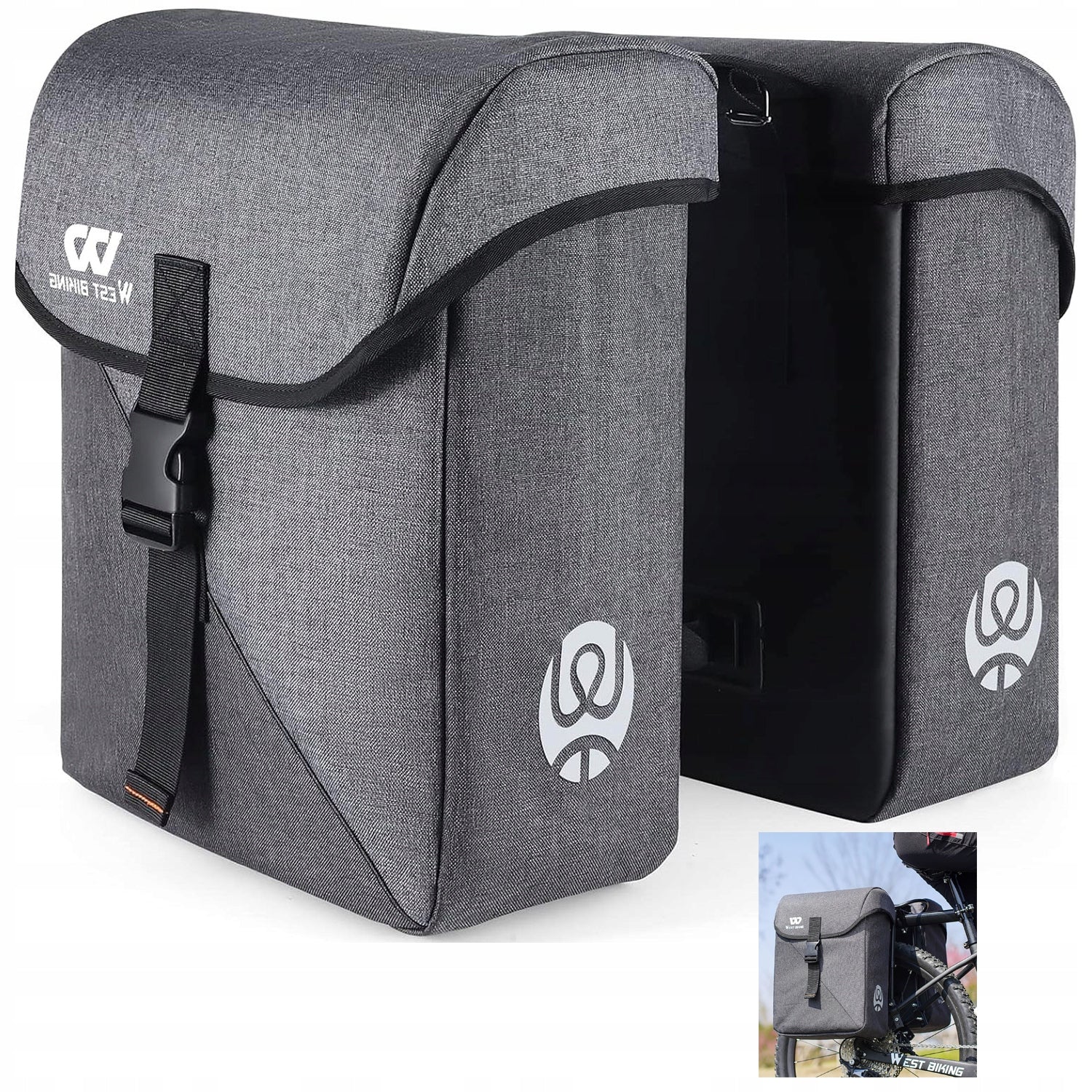 Bicycle Pannier Bag 35L Double Rear Rack Bike Touring Commuter Pack Black