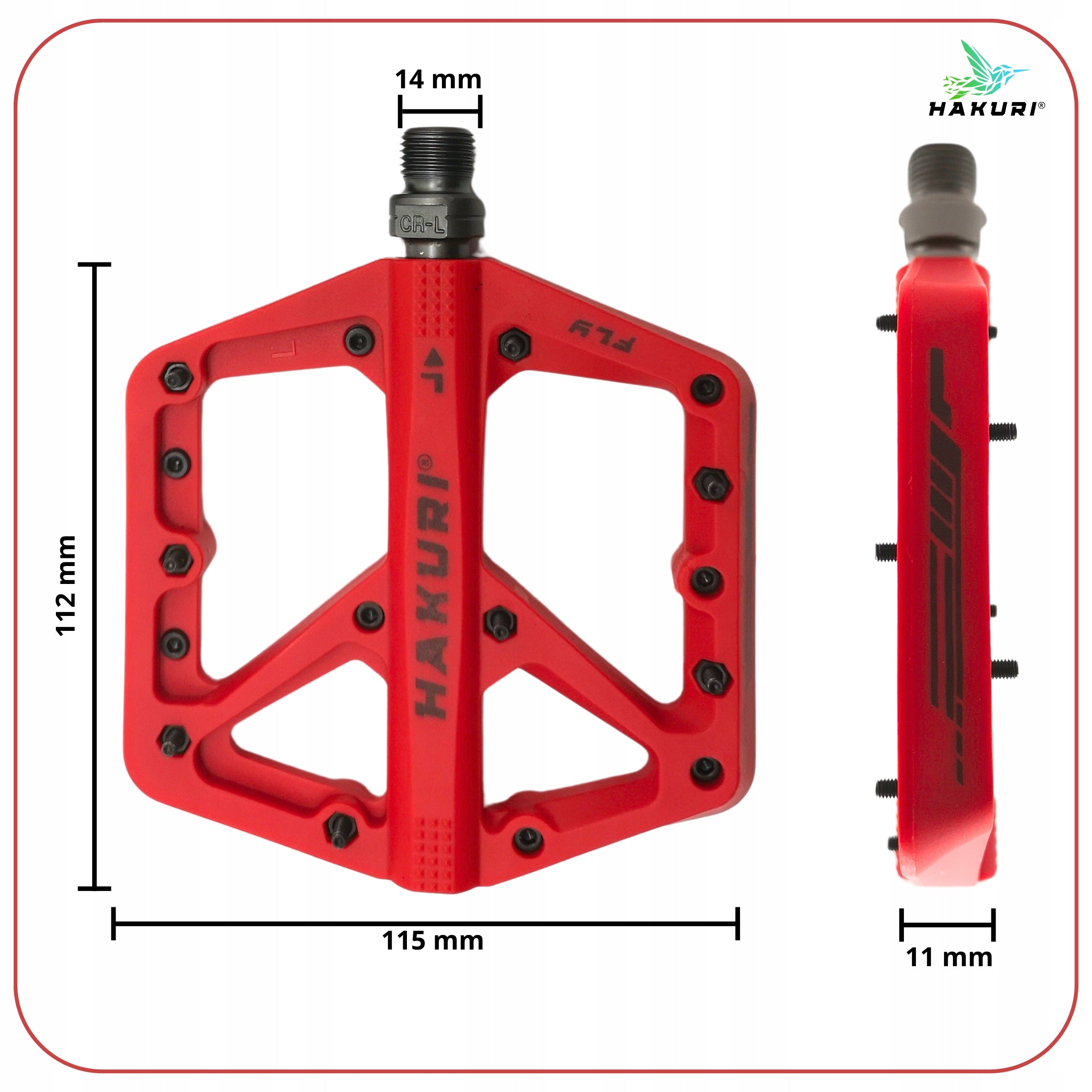 Bicycle Pedals NYLON Machine Beds Lightweight with Pins Red MTB RED Manufacturer code PEDAŁY NYLONOWE HAKURI FLY-RIDE RED  MTB