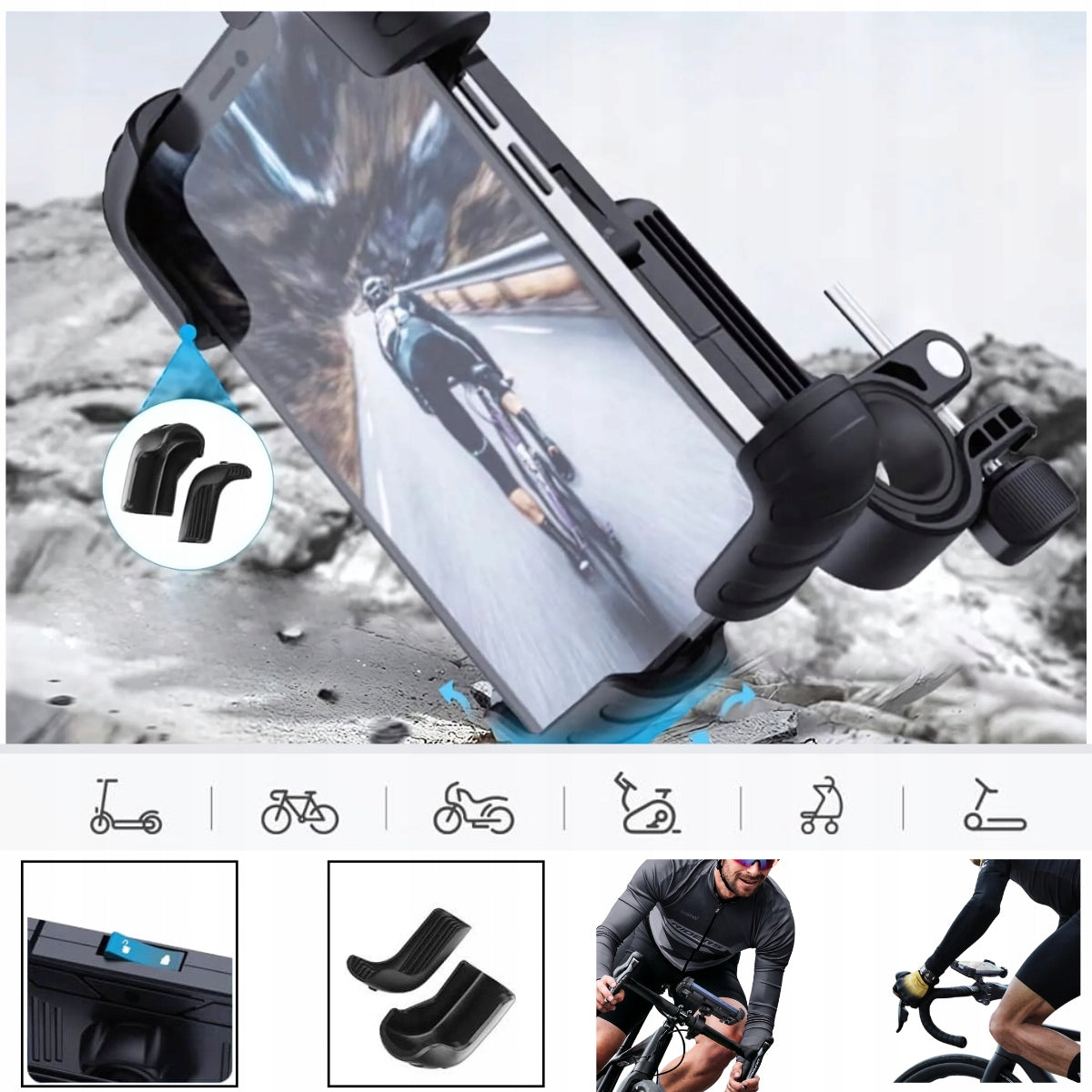 Bicycle Phone Holder 360° Strong Adjustable Clamp Stable Smartphone Manufacturer code Uchwyt Rowerowy Otwarty ML - 171