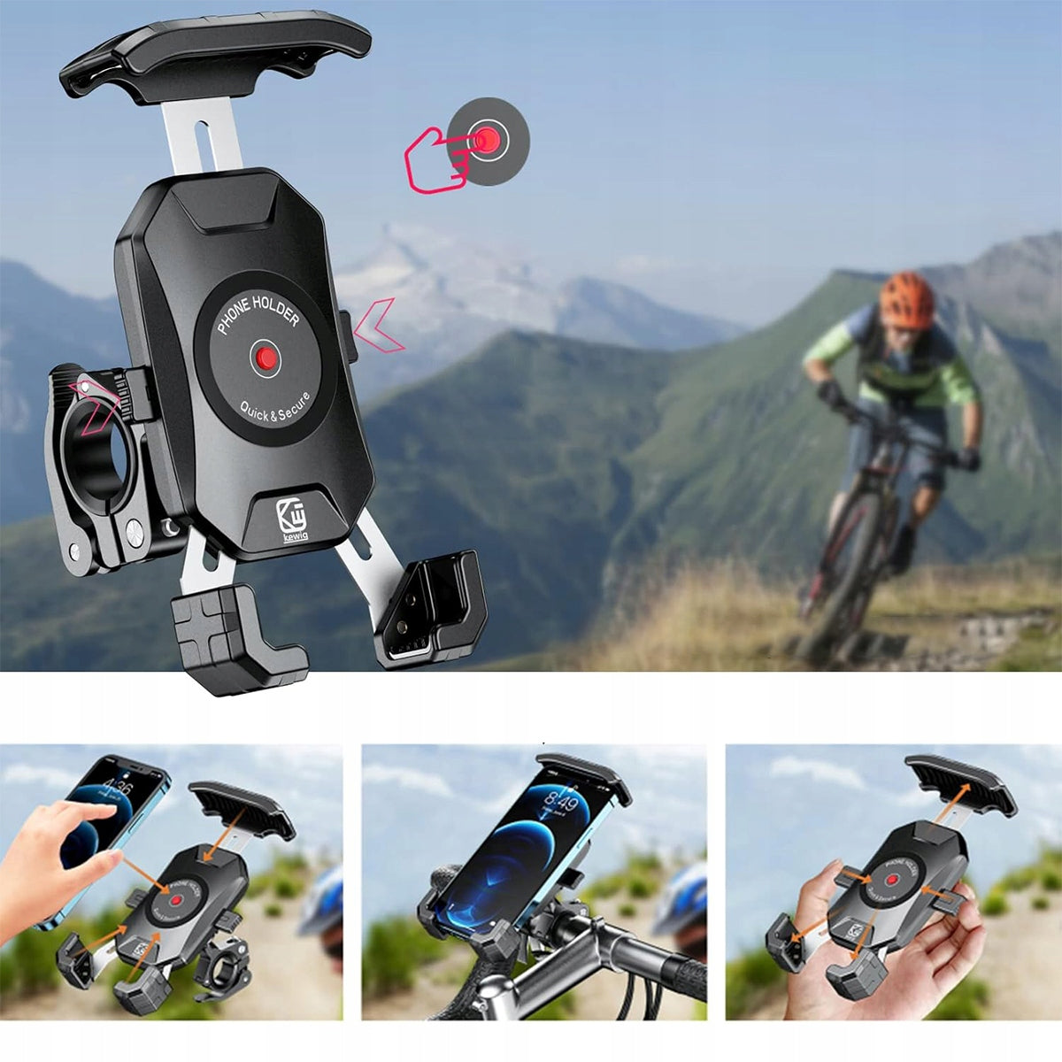 Bicycle Phone Holder Motorcycle Holder Active Shock Absorption for Bicycle Product weight with unit packaging 0.297 kg