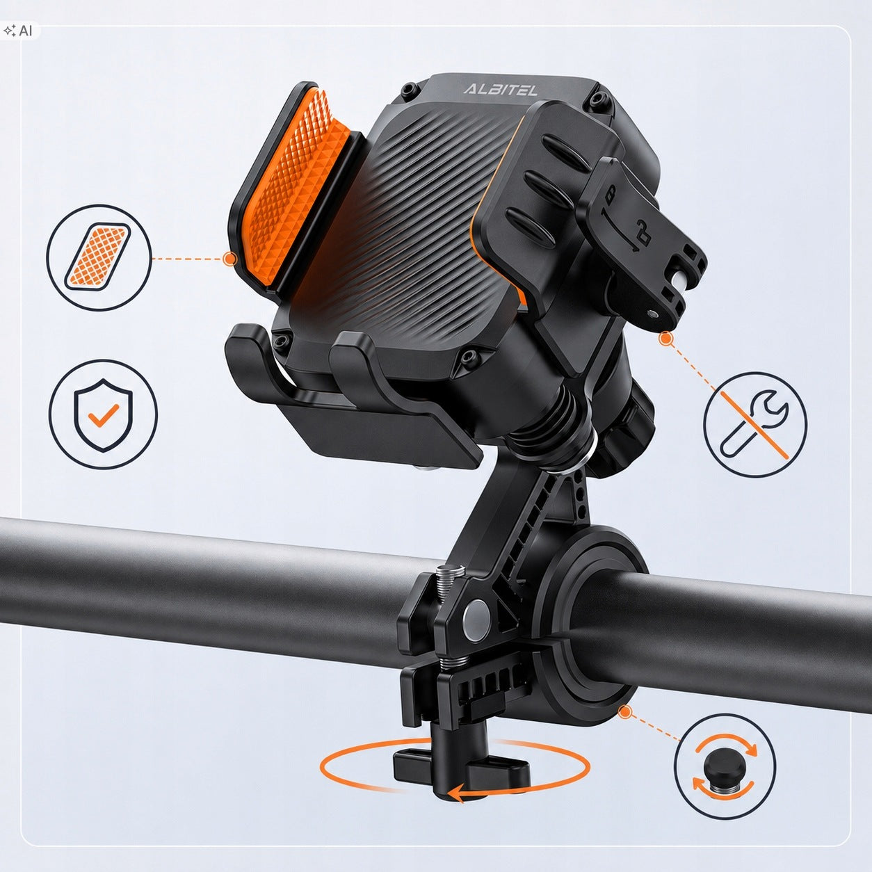 Bicycle Phone Holder Motorcycle Phone Holder with Shock Absorption ALBITEL Packaging status original