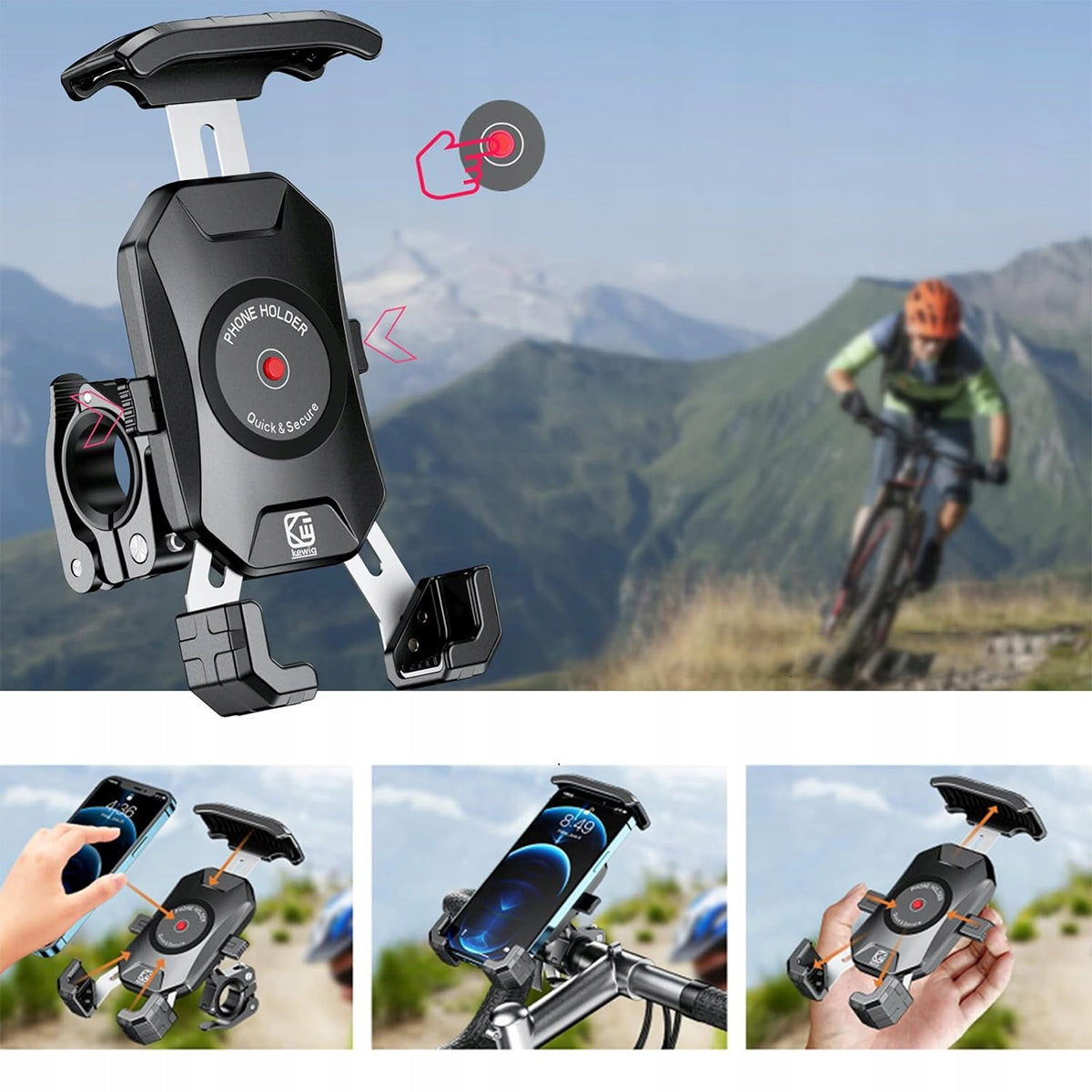 Bicycle Phone Holder Motorcycle Steering Wheel Holder Shockproof For mobile