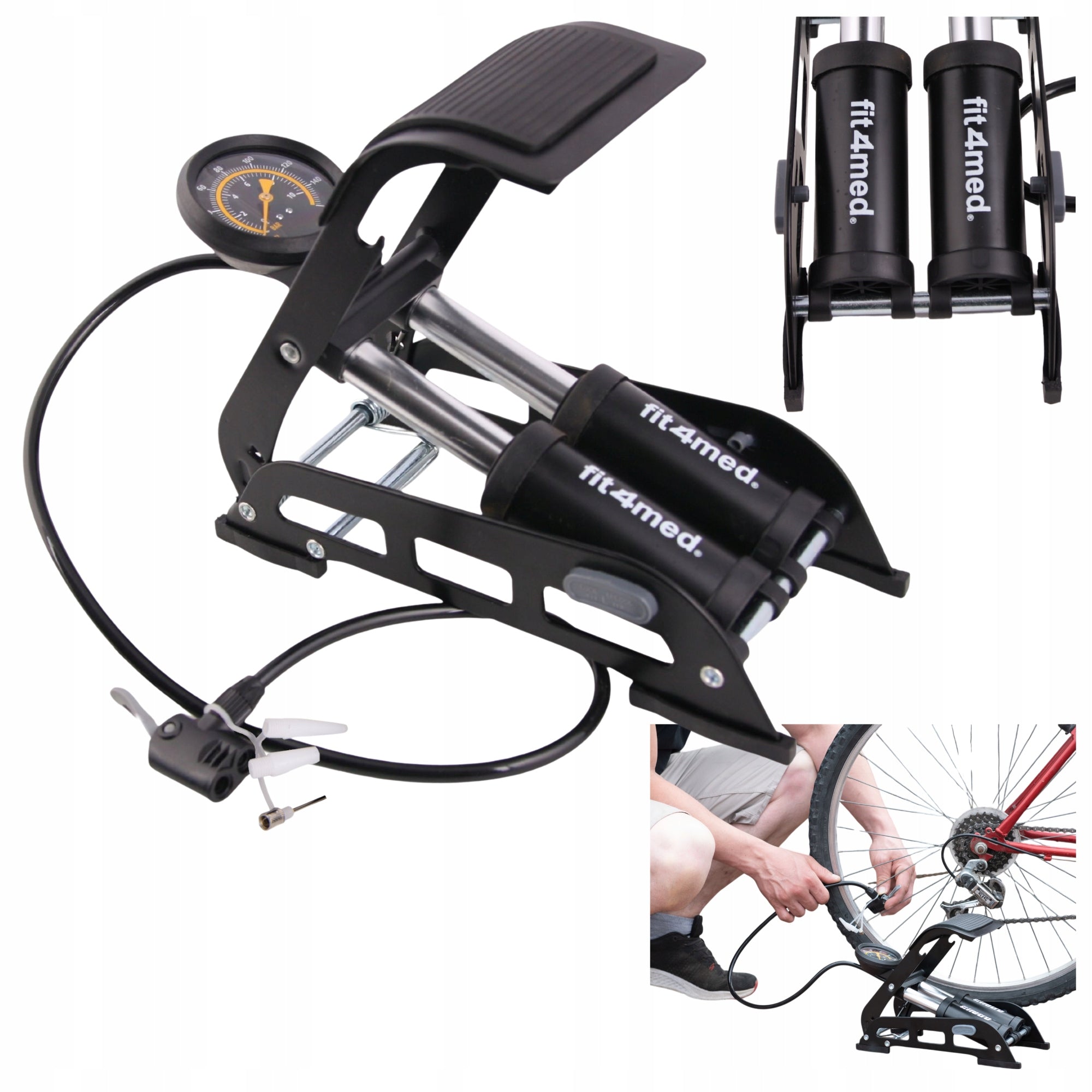 Bicycle PoMPka with foot pressure gauge 11 bar floor solid quickly pumps Brand Fit4Med