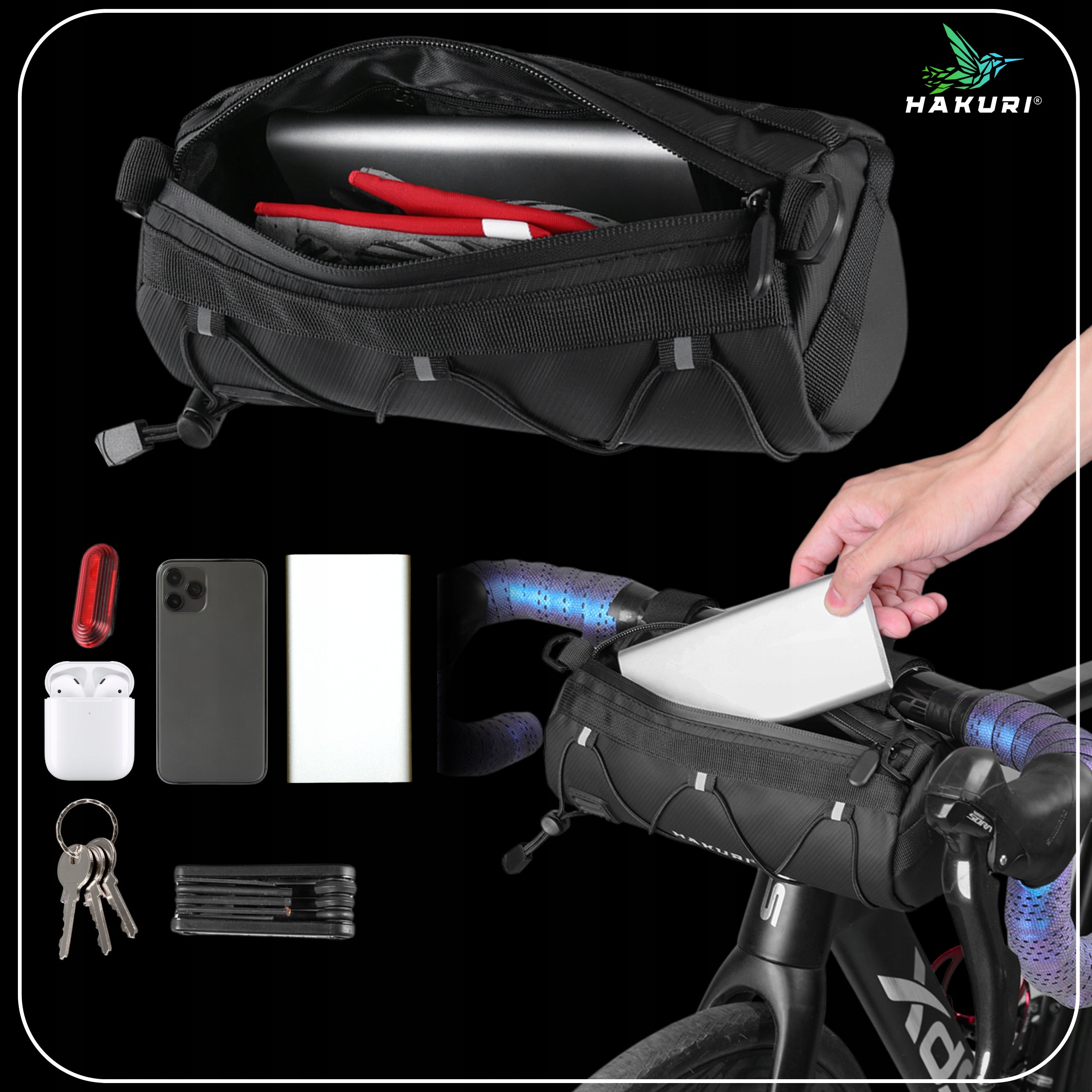 Bicycle Pouch Bag Tube Waterproof Spacious for Steering Wheel Frame 2in1 LARGE Capacity 2.2 l