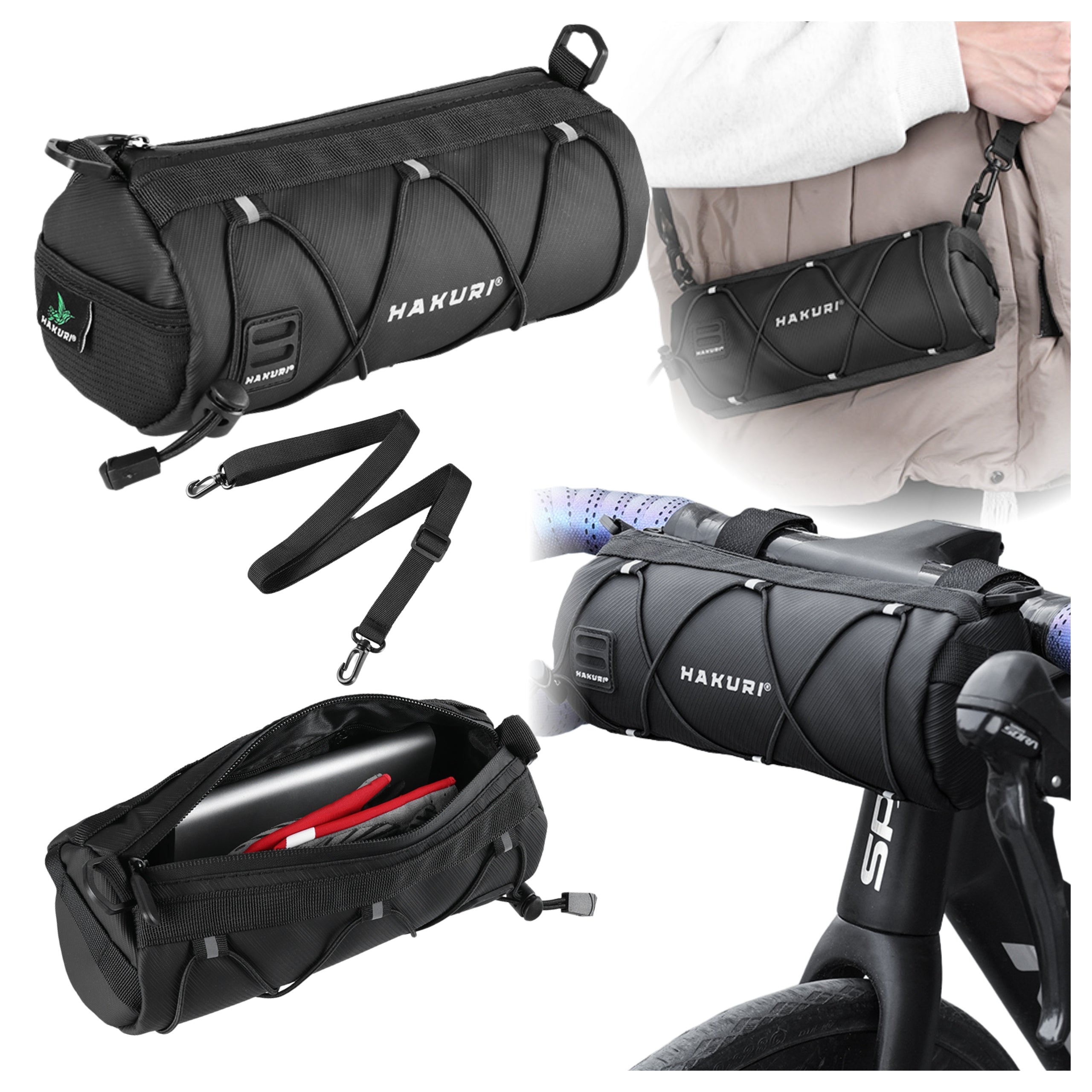 Bicycle Pouch Bag Tube Waterproof Spacious for Steering Wheel Frame 2in1 LARGE Color black