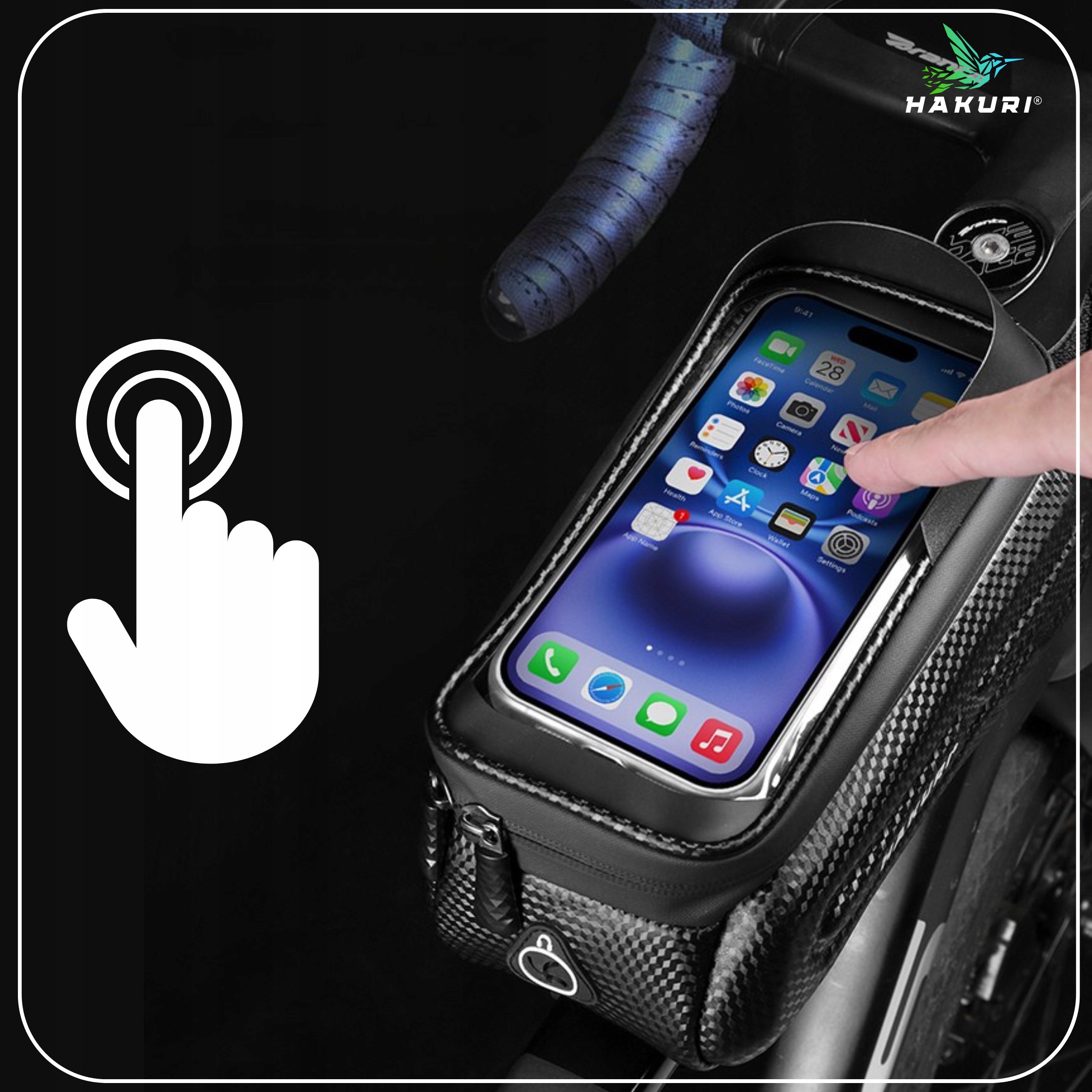 Bicycle Pouch Touch Bag for Phone Sachet WATERPROOF for Bike Frame Color black