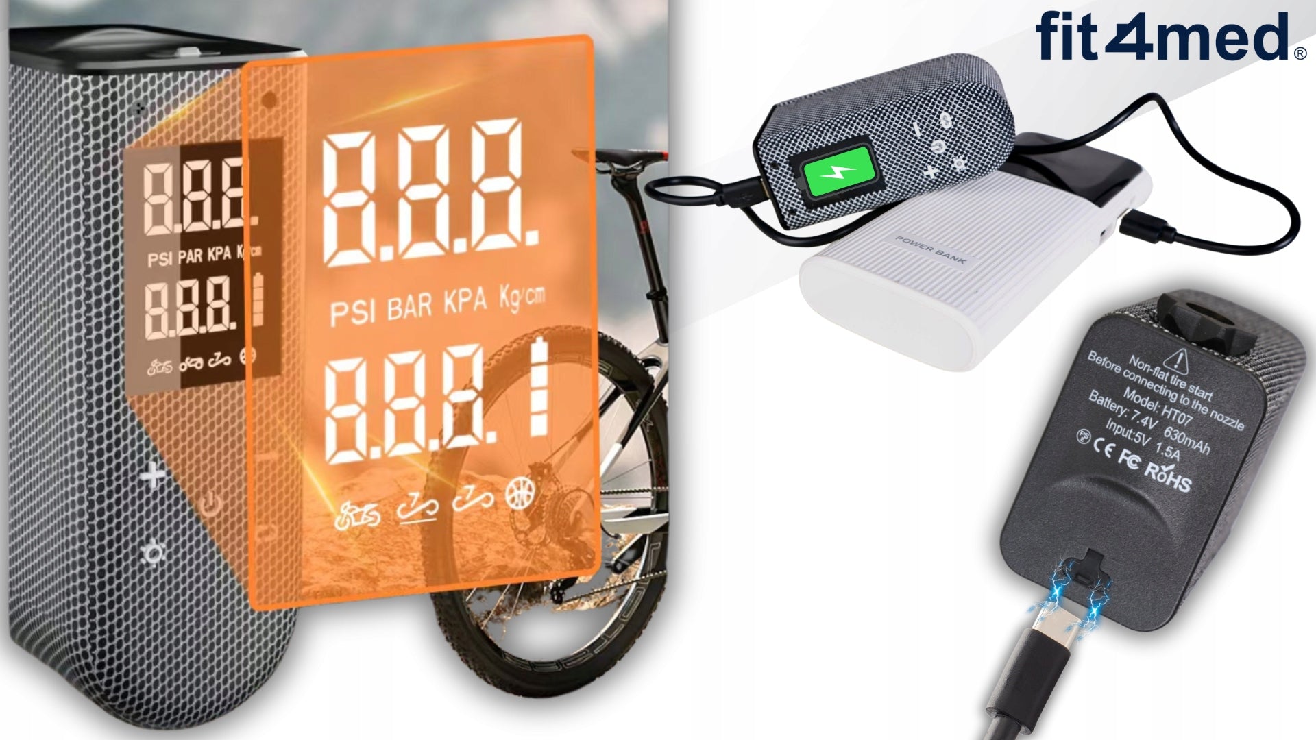 Bicycle Pump Electric Mini Compressor Portable Wireless 7 BAR Kind foot