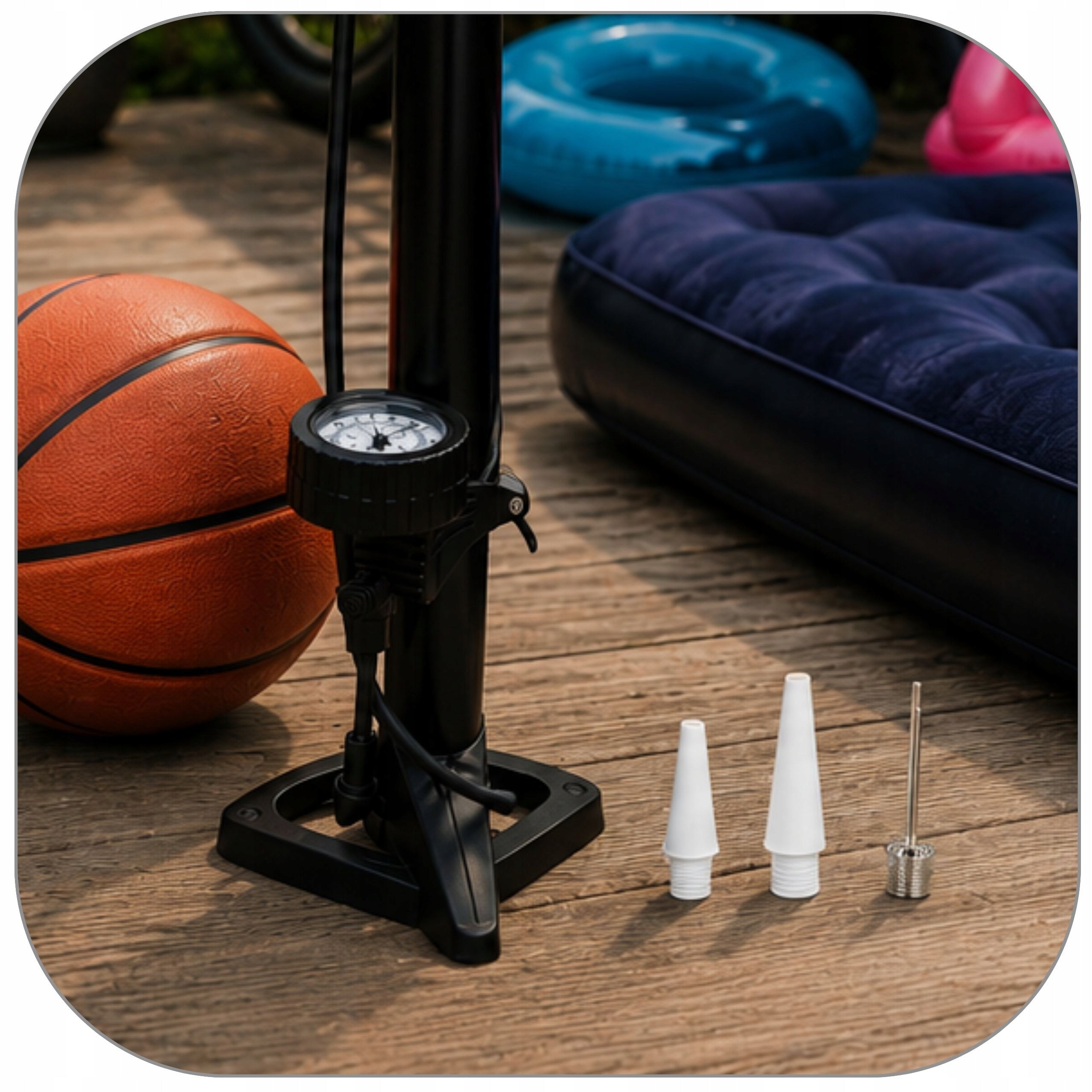 Bicycle Pump Handheld Stationary Floor For Mattress Balls Adapters 3in1 Kind manual