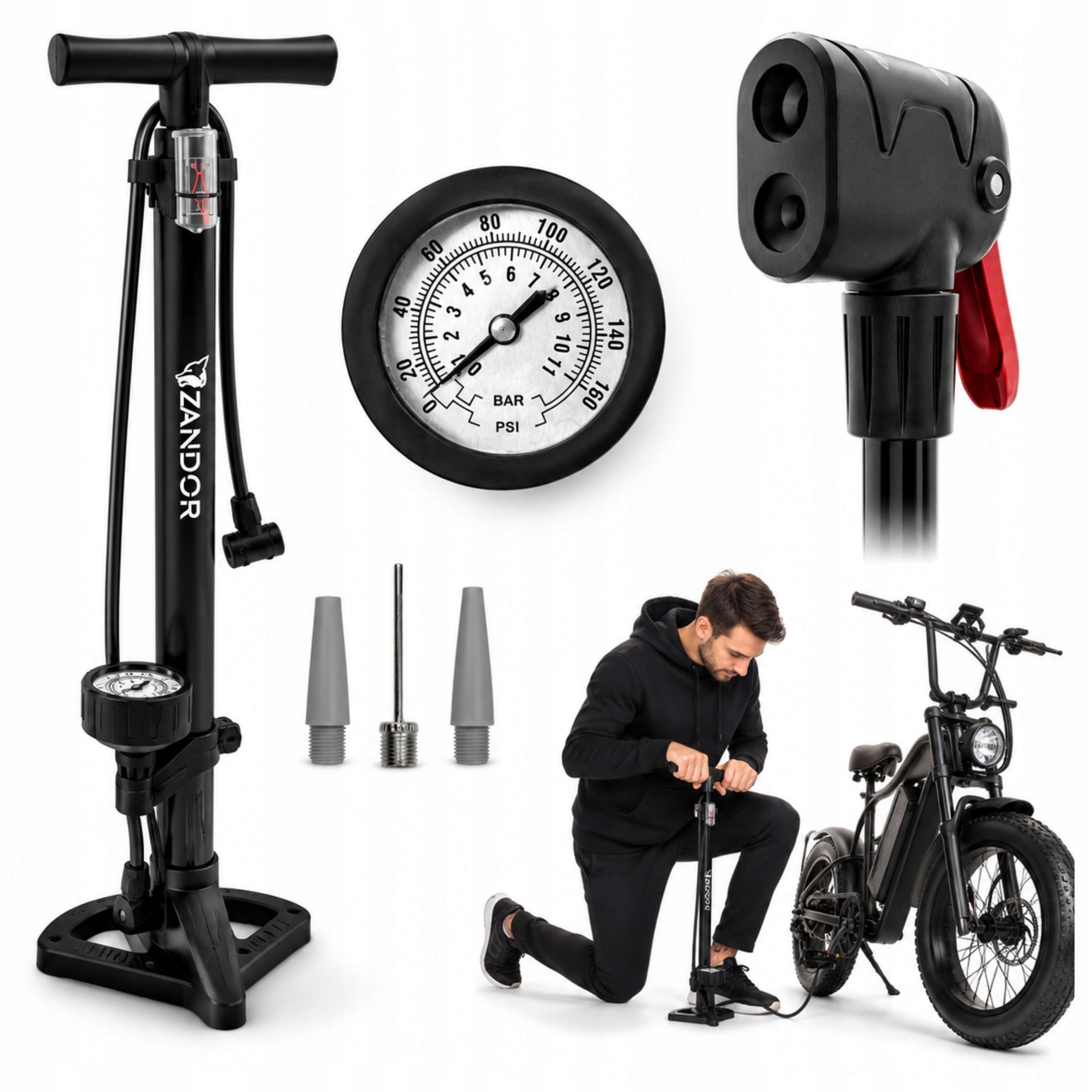 Bicycle Pump Handheld Stationary Floor For Mattress Balls Adapters 3in1