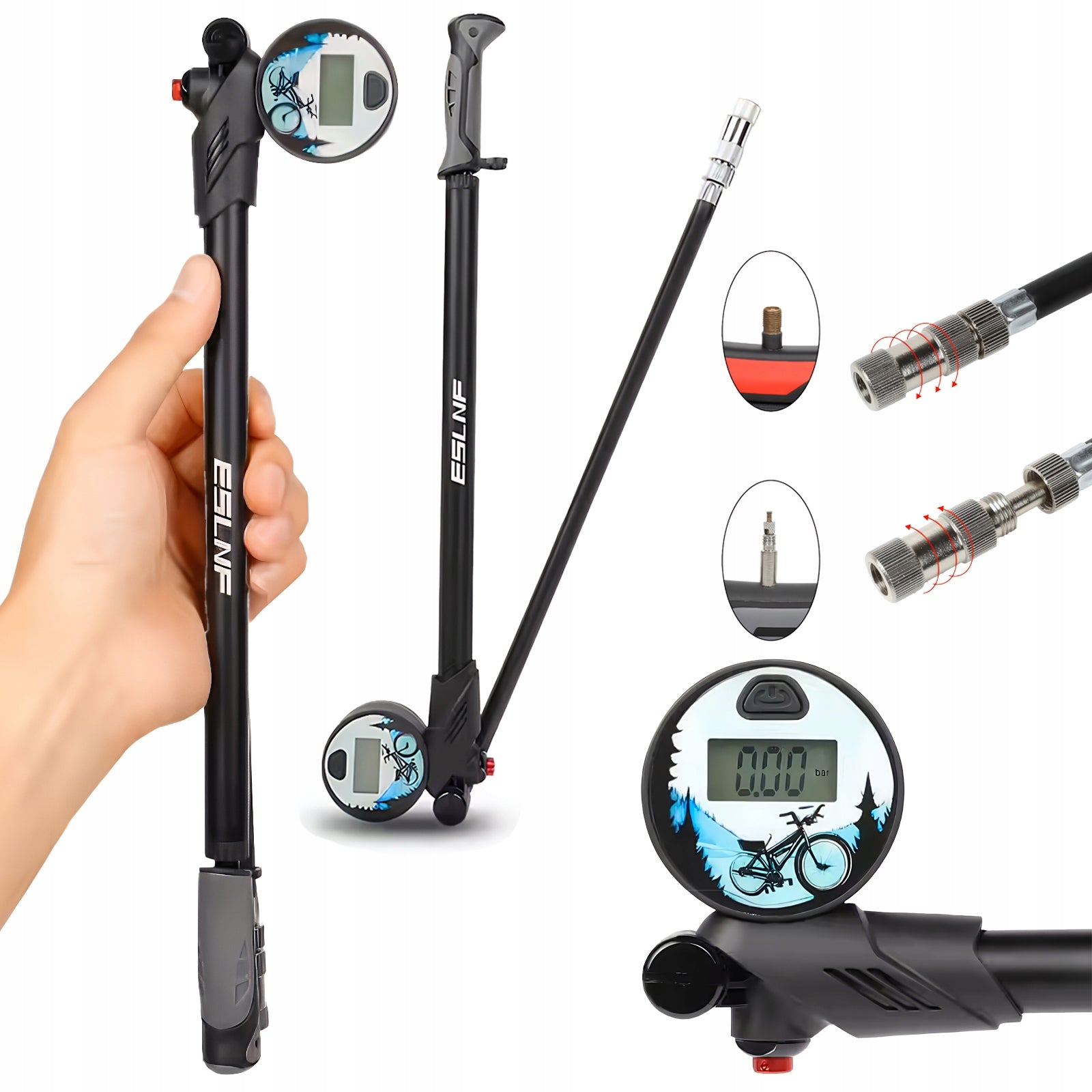 Bicycle Pump PRESSURE GAUGE with LCD for TIRE SHOCK ABSORBER BALL 300 PSI 20bar