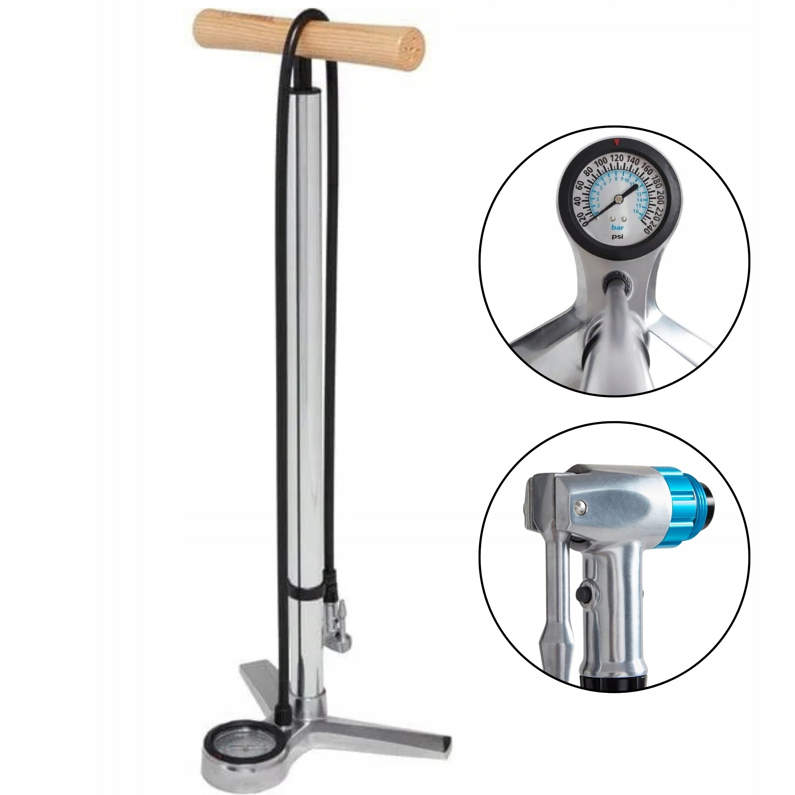 Bicycle Pump with Pressure Gauge 2,5” Truflo Classictrax 240 PSI Floor