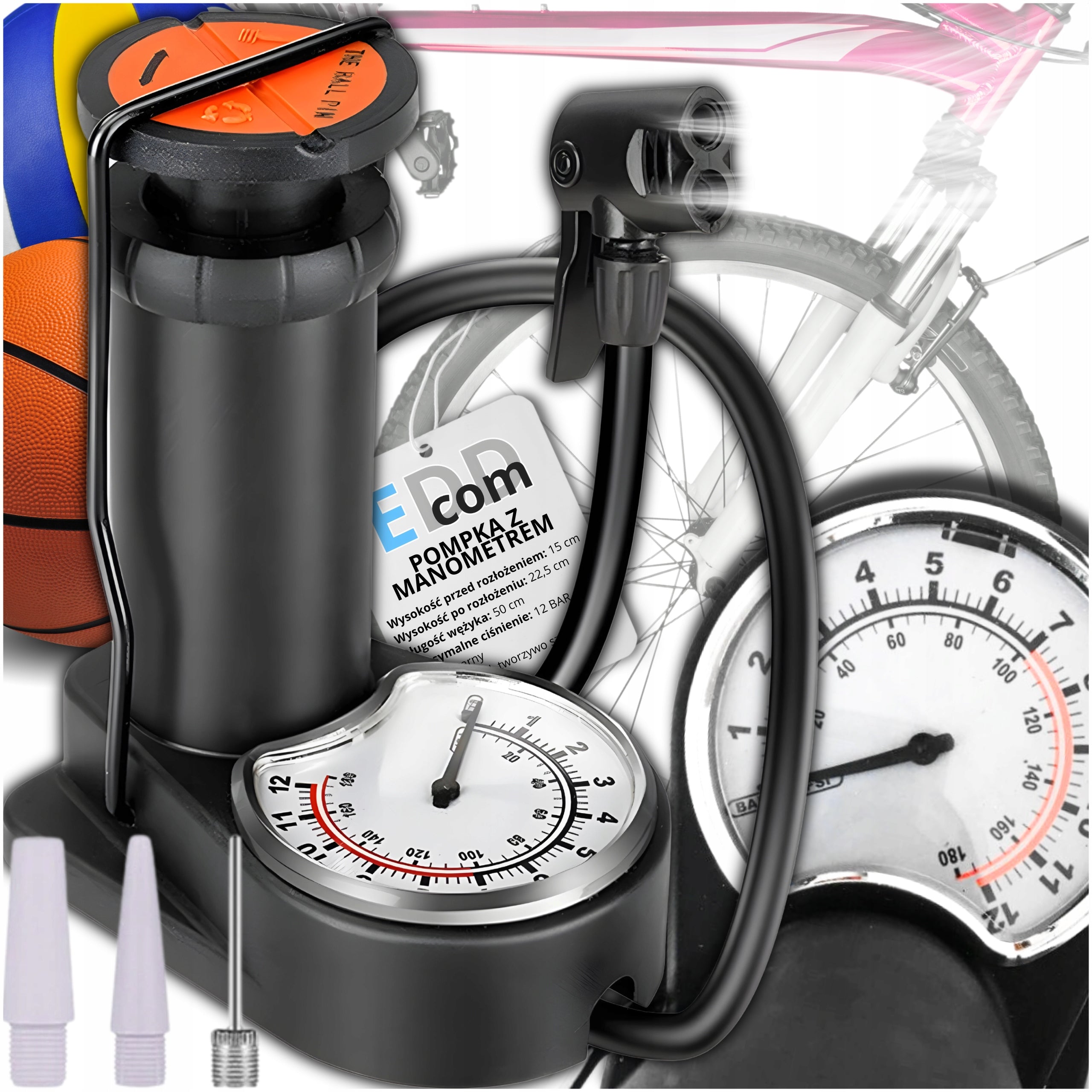 Bicycle Pump with Pressure Gauge for Bicycle Car Balls Floor Manual