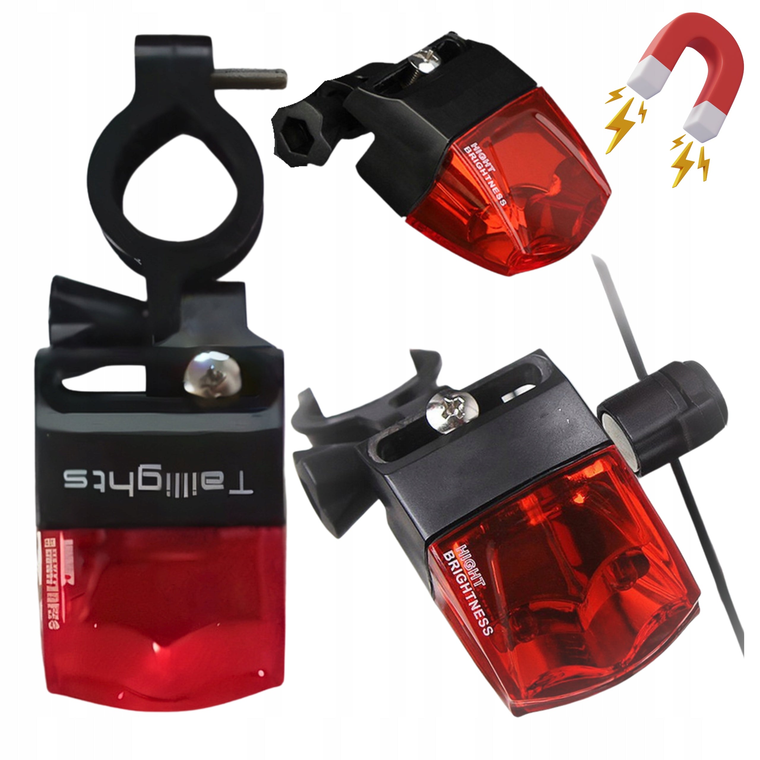 Bicycle Rear Light Red Magnetic Dynamo 15 lm Lighting Reflector