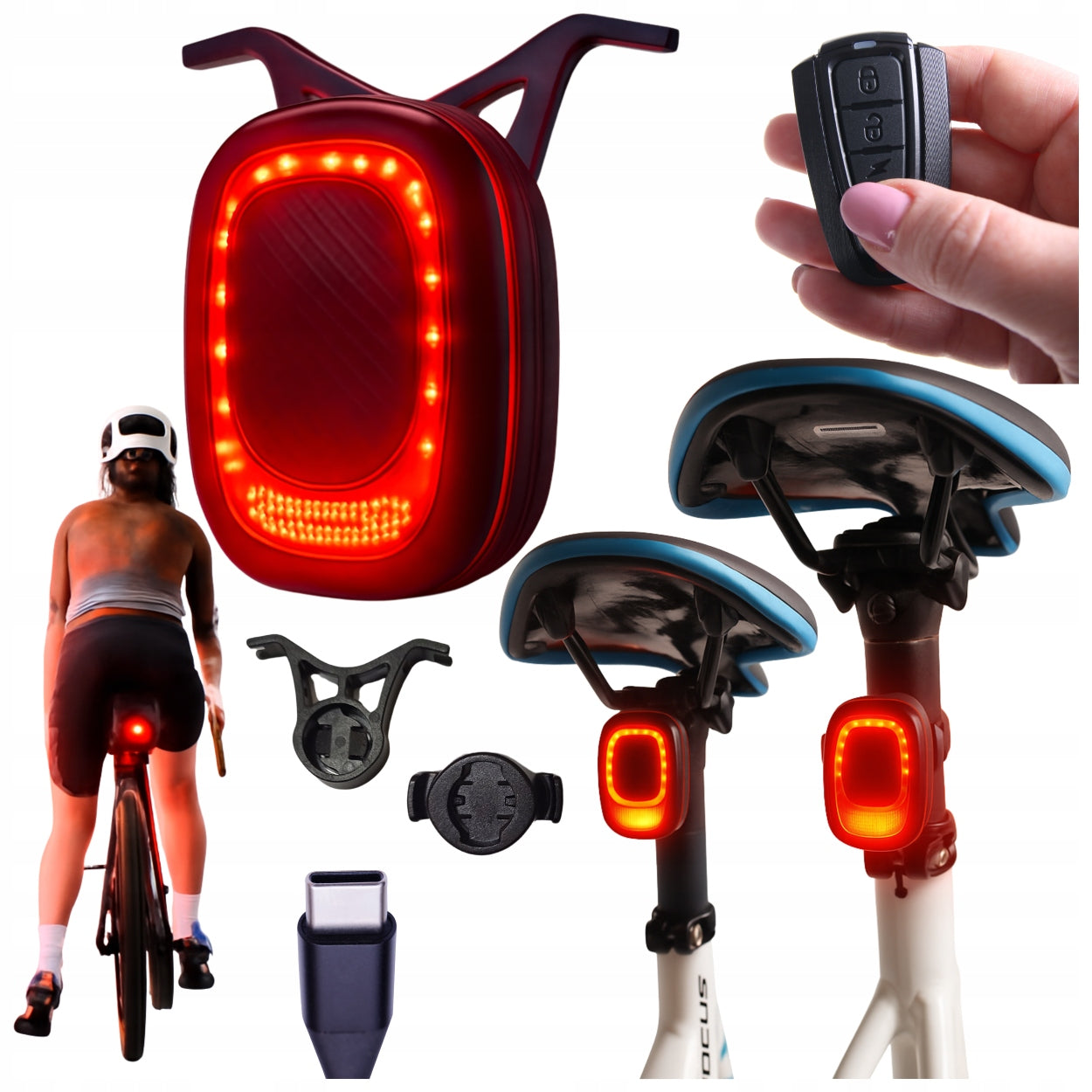 Bicycle Rear Light USB Stop Light with Bell Alarm 4 Modes Bicycle Packaging status original