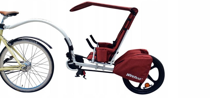 Bicycle Trailer Weehoo Thrill with visor Additional features without development rain cover pockets hi-vis reflectors 5-point harness pumped wheels cargo space foldable trailer design bag bicycle trailer hook