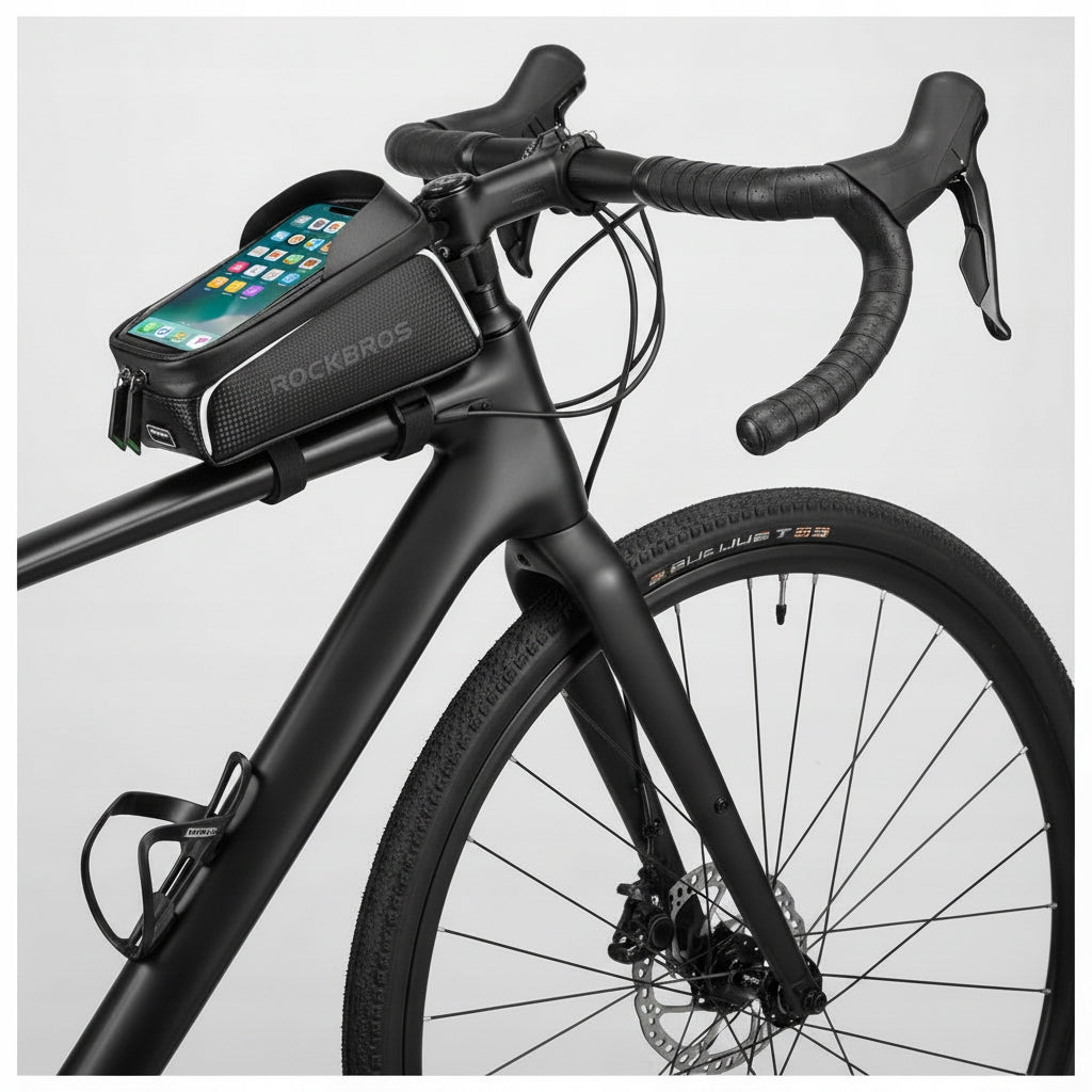 Bicycle bag Rockbros phone holder waterproof black pouch + cover Model Rockbros 017-1BK