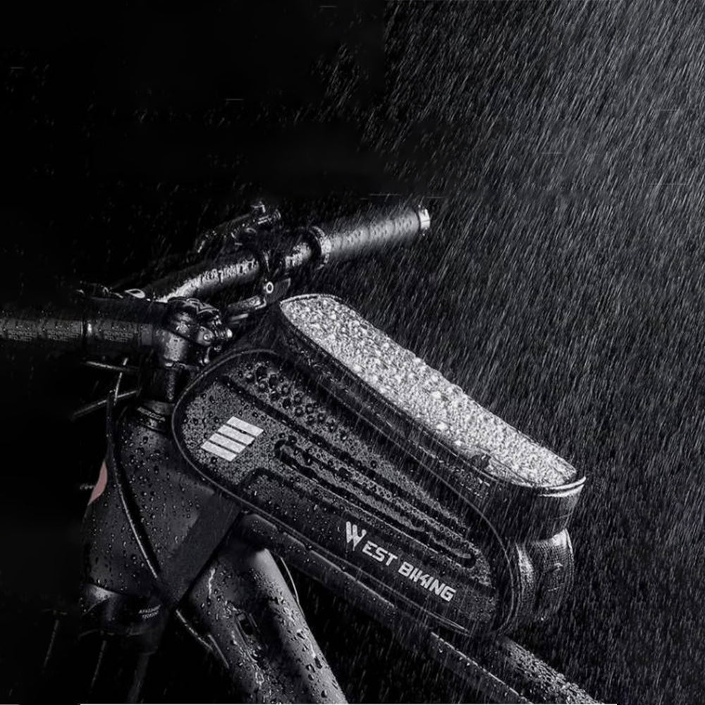 Bicycle bag phone holder waterproof black pouch + cover Kind front