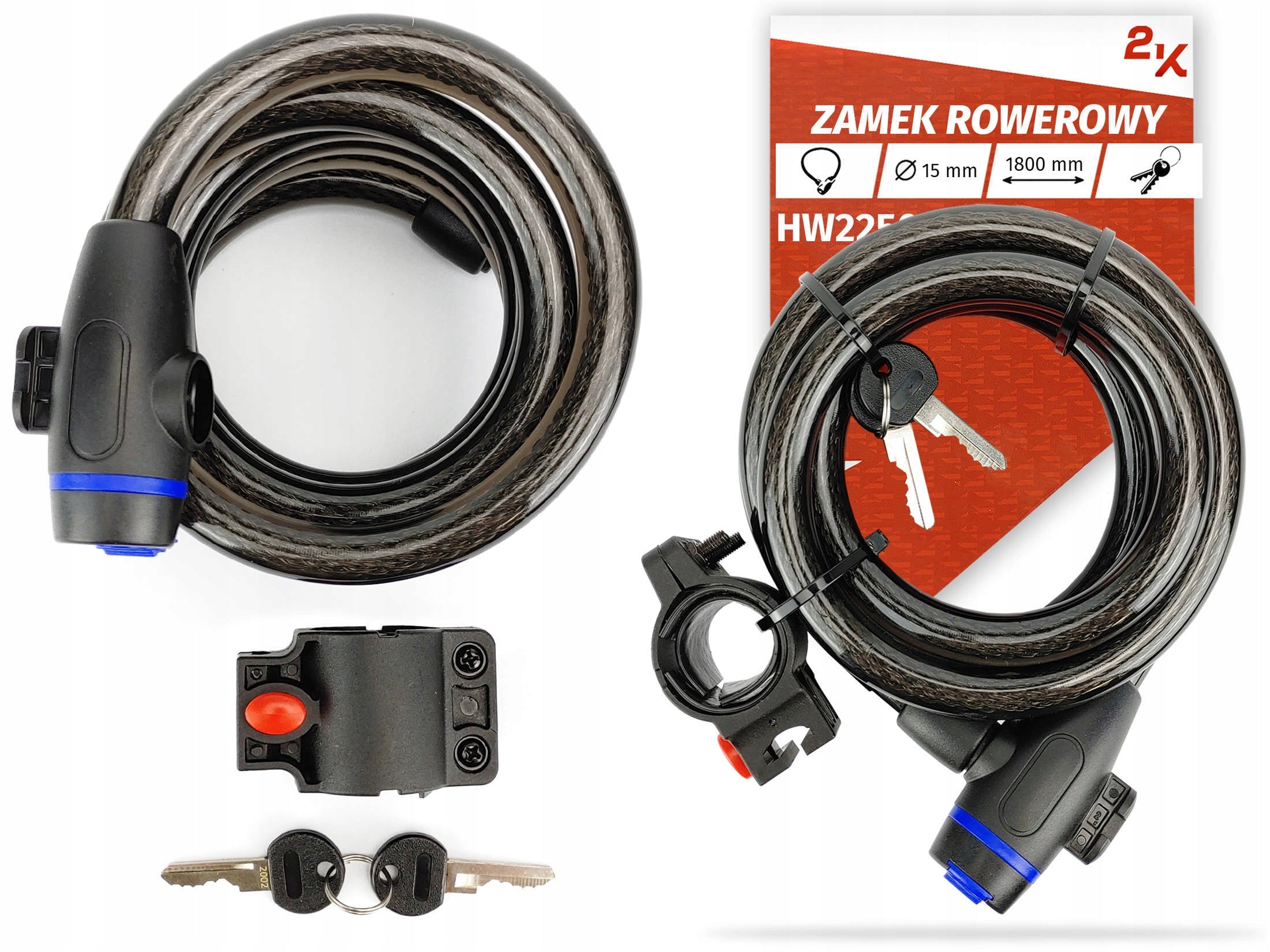 Bicycle cable lock with handle 15 mm/1800 mm