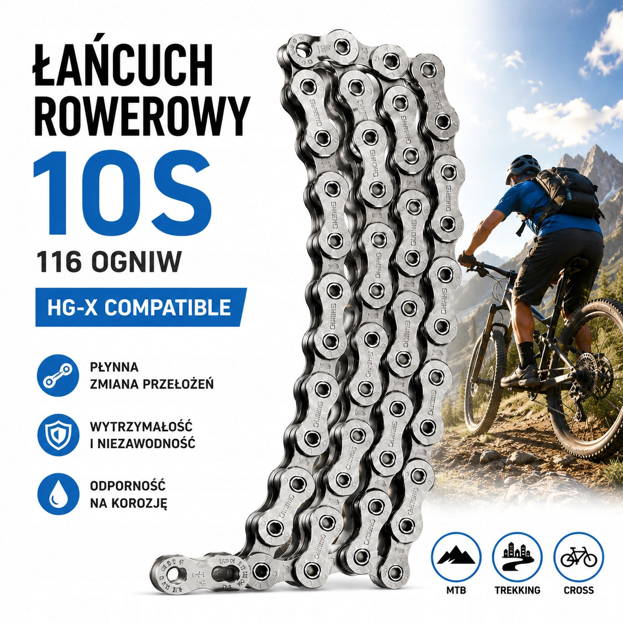 Bicycle chain 10-row 116 links HG-X compatible XT SLX XTR CN-HG95