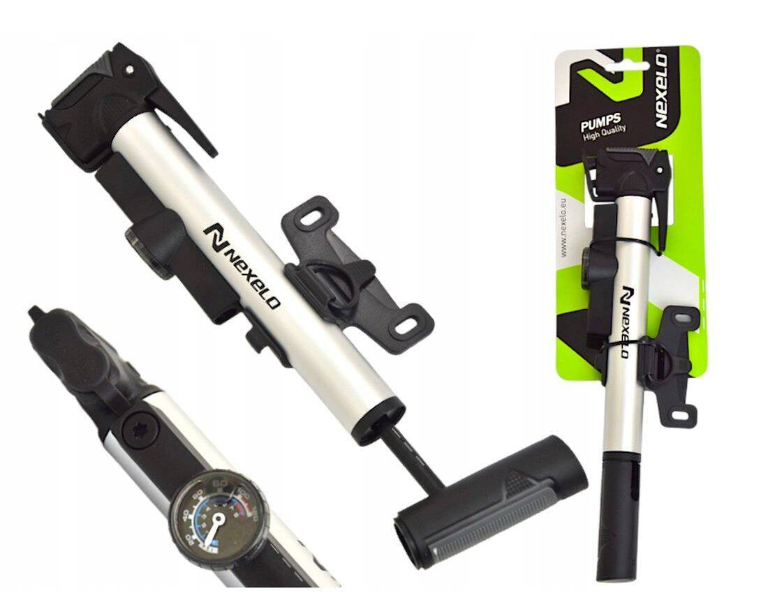 Bicycle hand pump with pressure gauge aluminium AV/DV/FV Nexelo