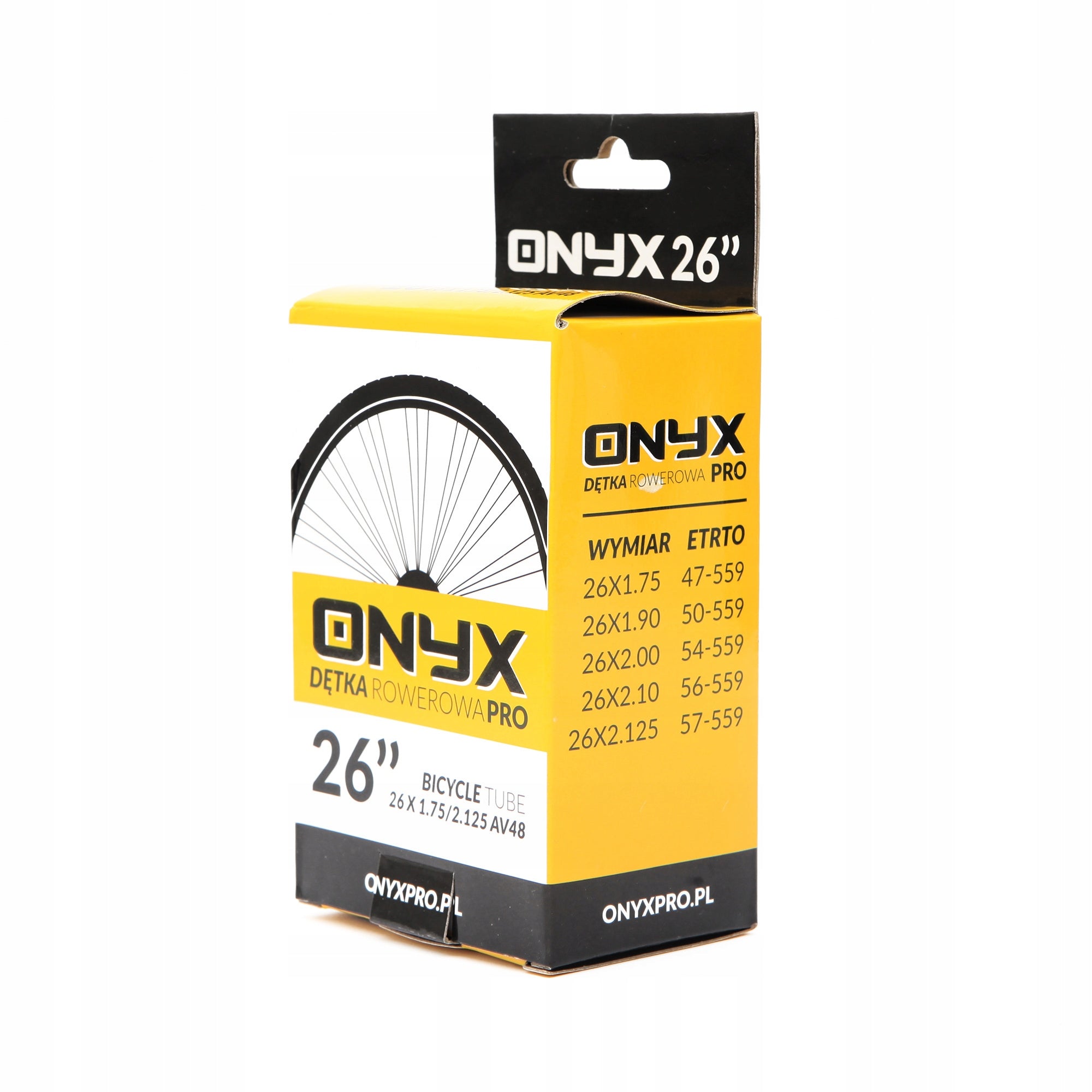 Bicycle inner tube 26x1.75/2.125 AV 48mm ONYX box Color black