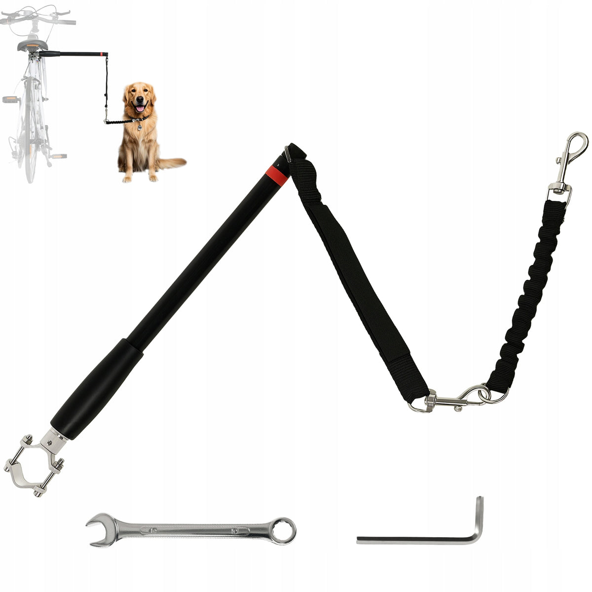 Bicycle leash for dogs, adjustable, black, for training