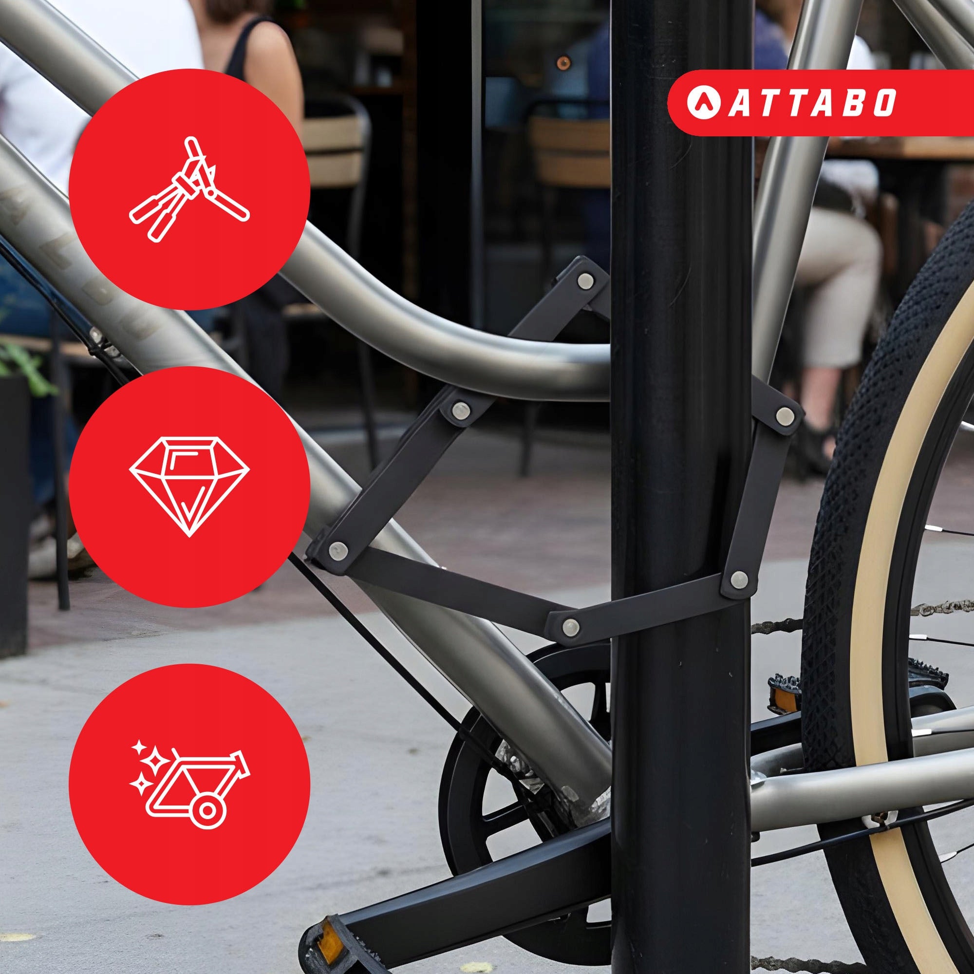 Bicycle lock ATTABO F.68cm folding black handle attached to the frame Brand Attabo
